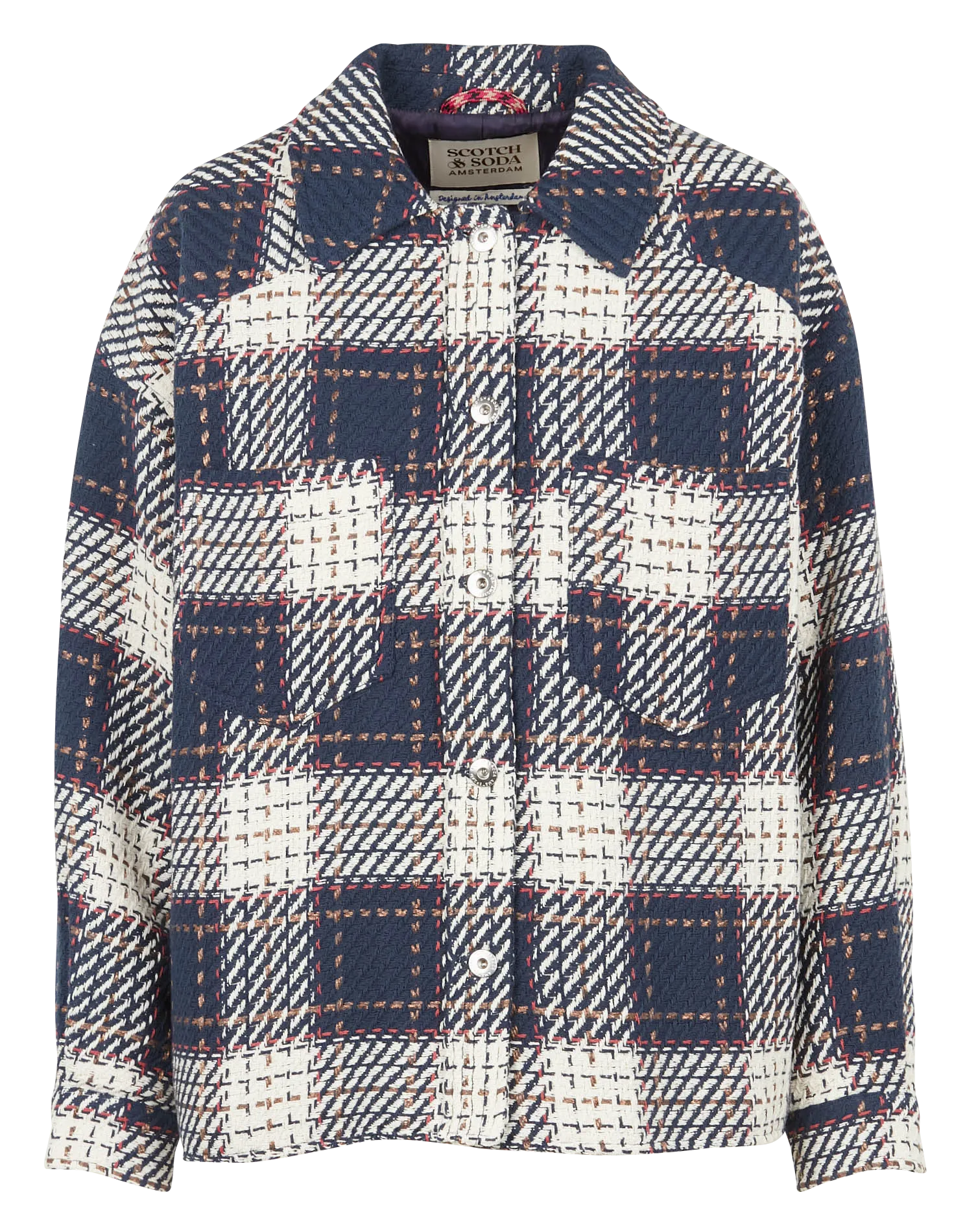 Veste col classique à carreaux en coton mélangé Noir