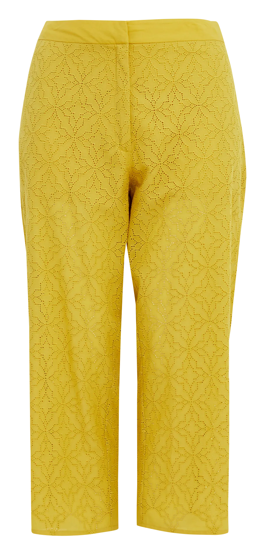 Pantalon droit en broderie anglaise en coton Jaune