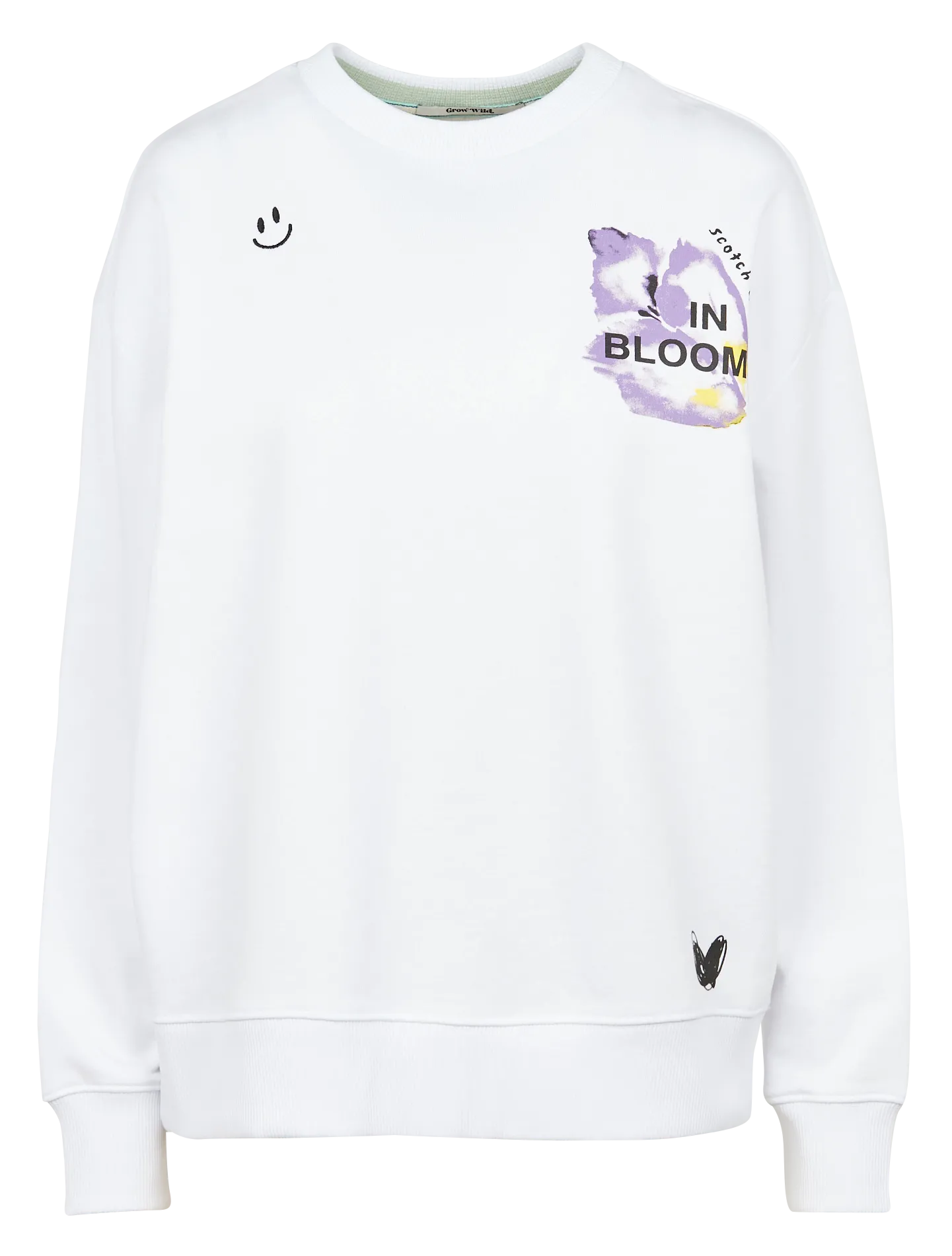 Sweat col rond sérigraphié en coton bio Blanc