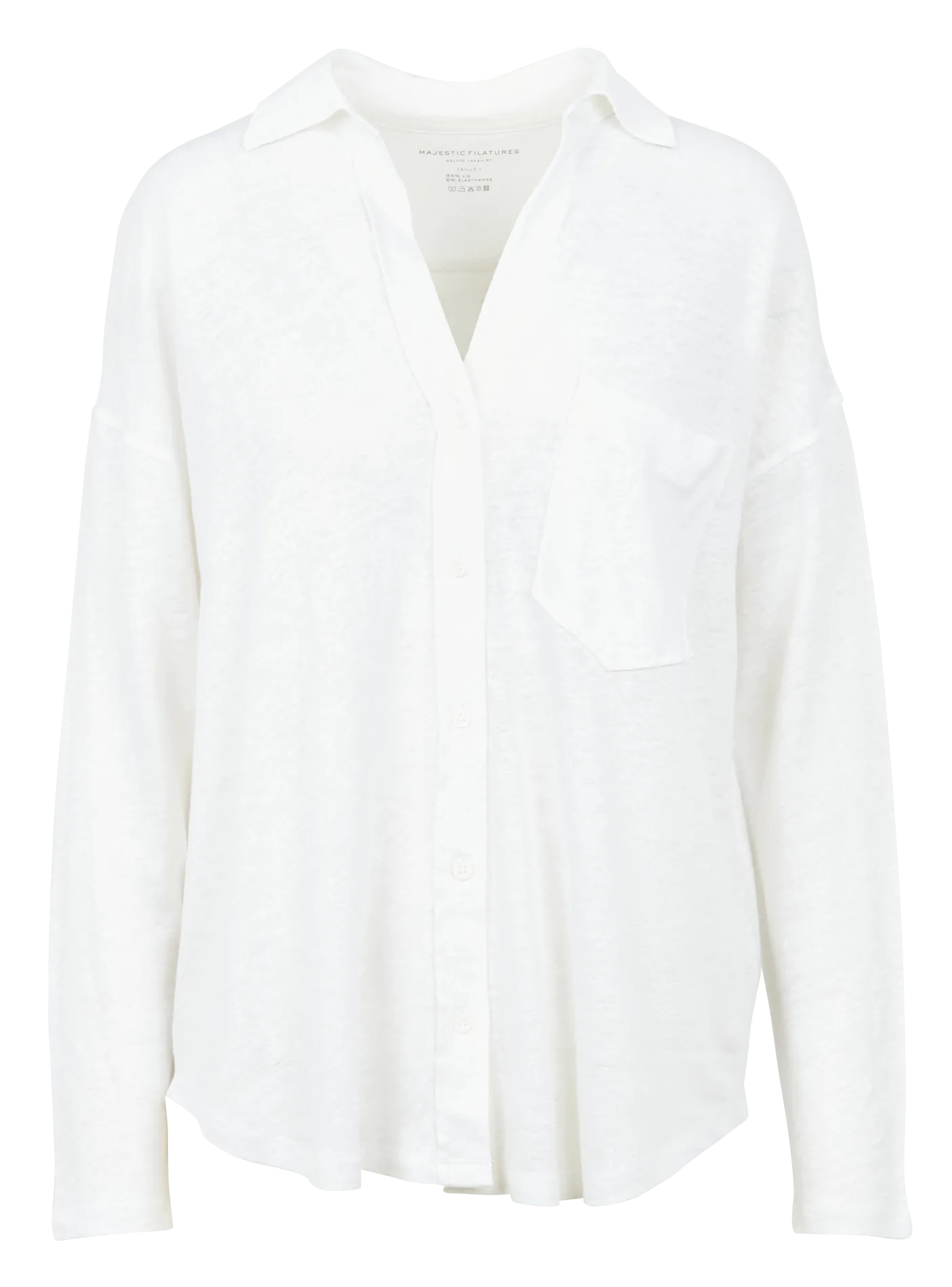 Top col classique en lin mélangé Blanc