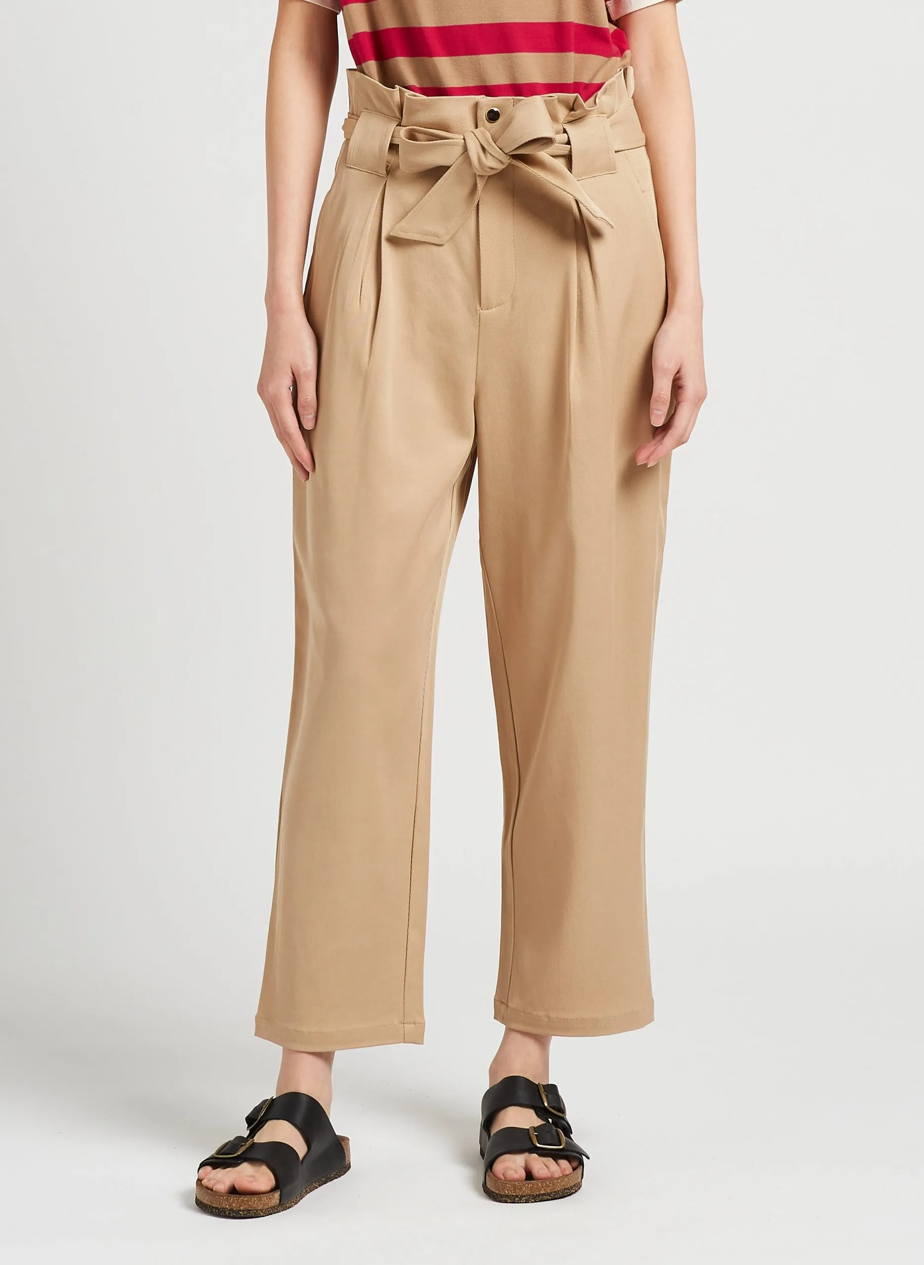 Pantalon droit taille haute Beige