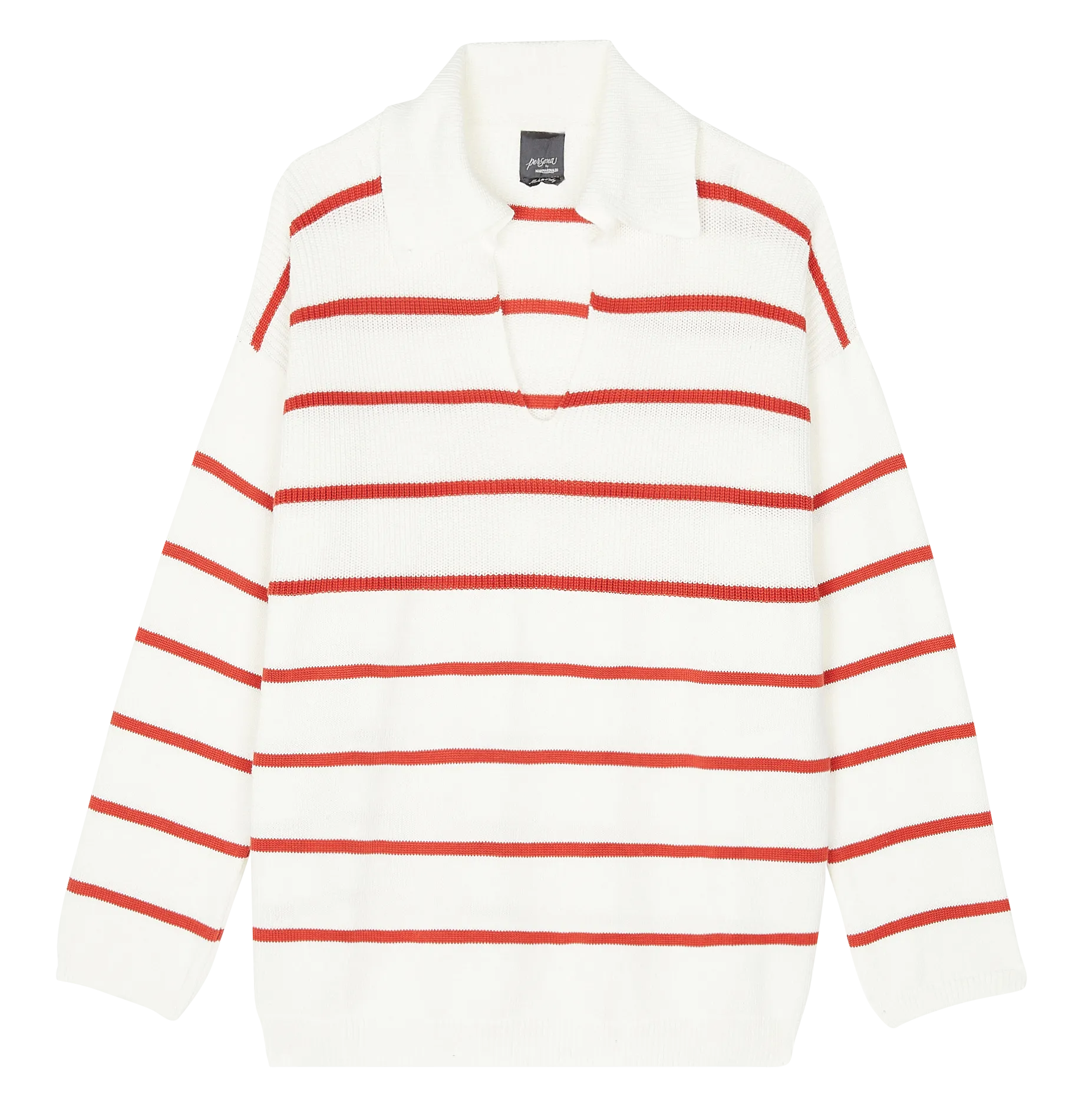 Pull marin à col tunisien en coton Blanc AGATA