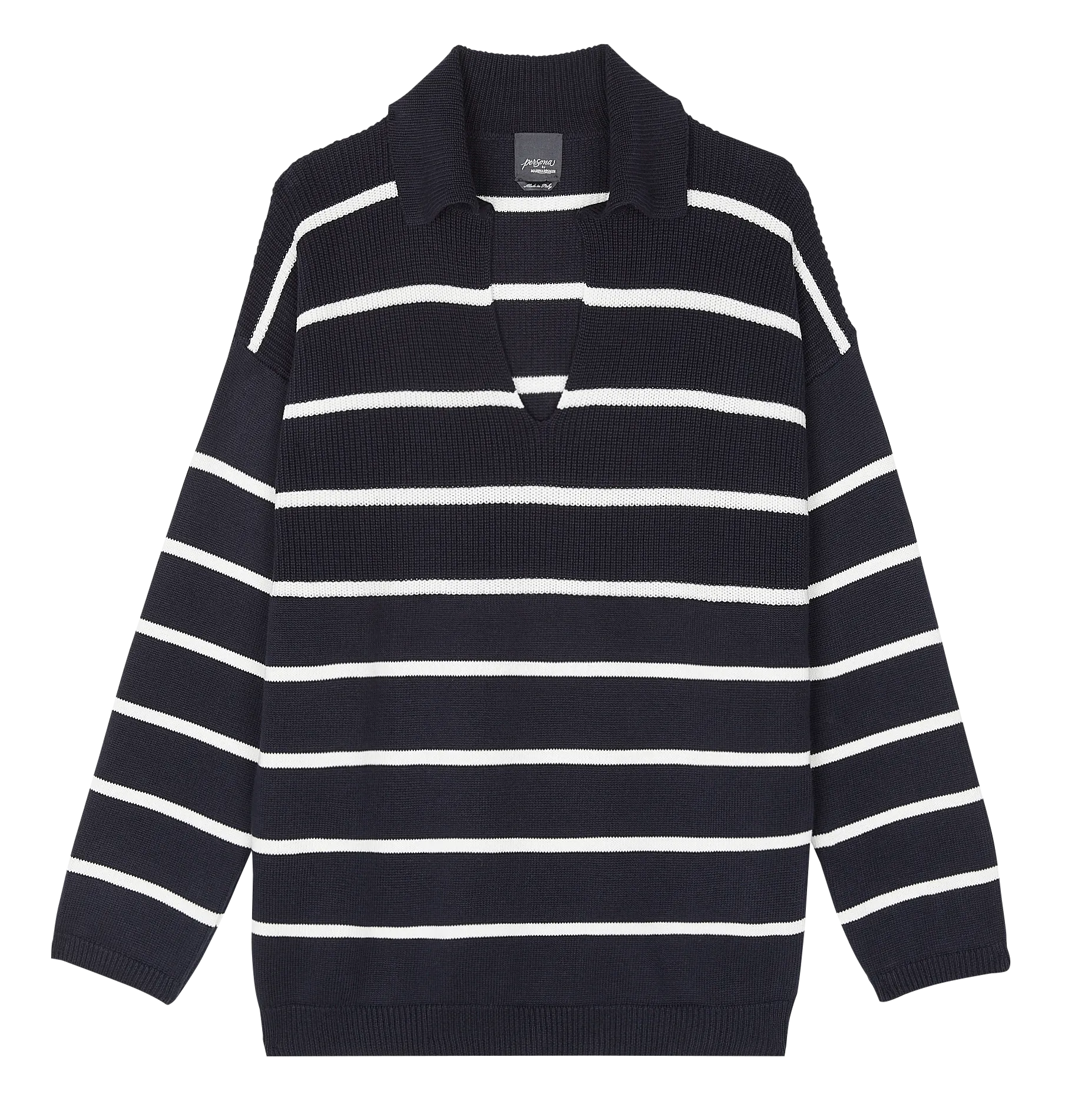 Pull marin à col tunisien en coton Bleu AGATA