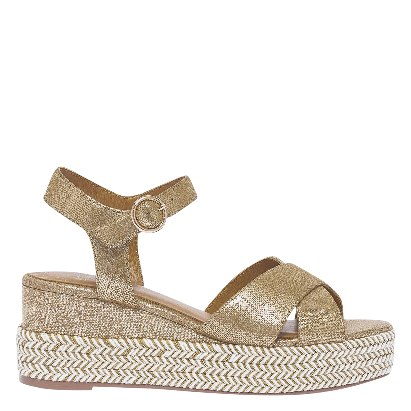 Sandales hautes compensées en cuir Doré HELIOS