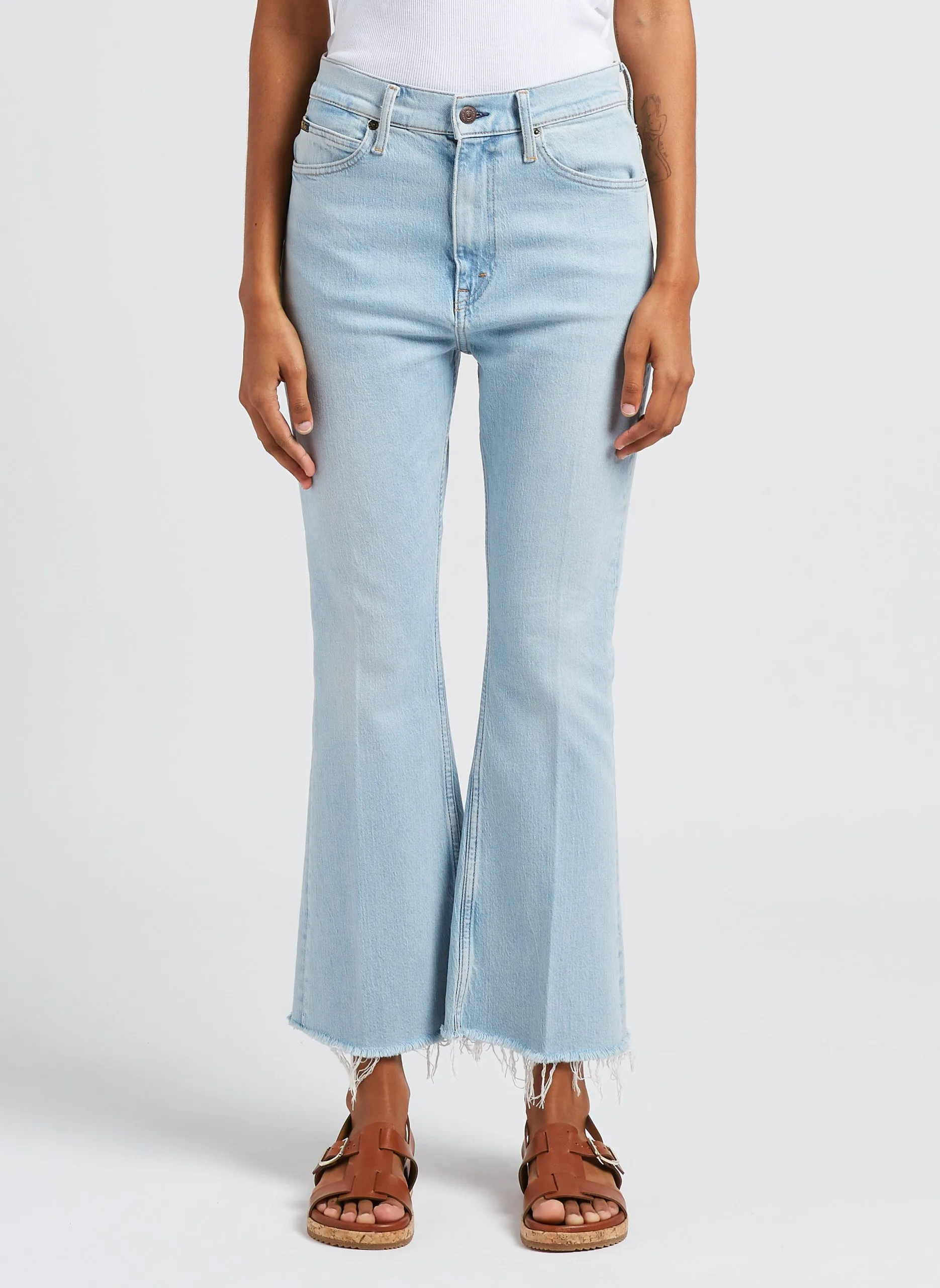 Jean flare 7/8 en coton mélangé Bleu