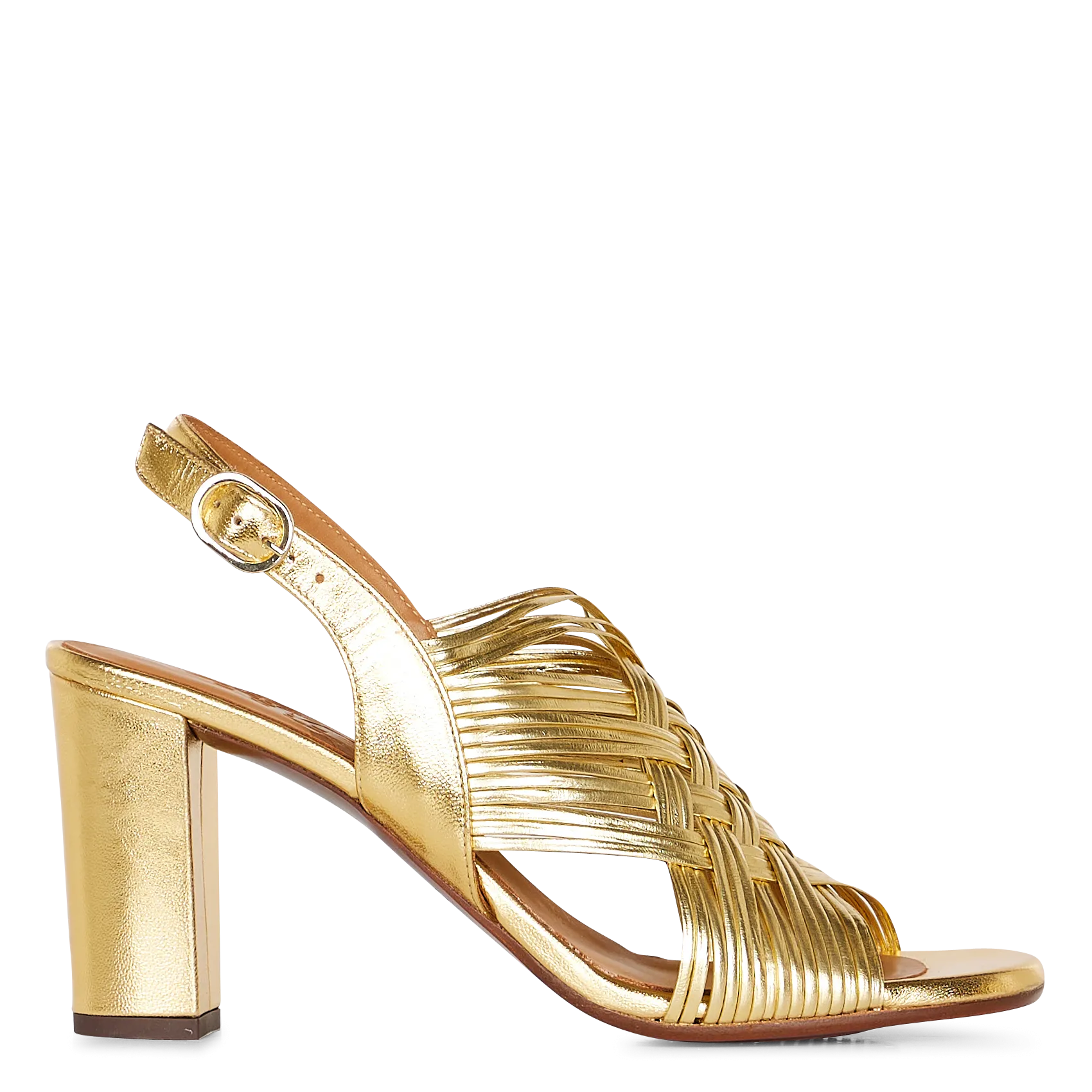 Sandales à talon en cuir métallisé Doré BIYA