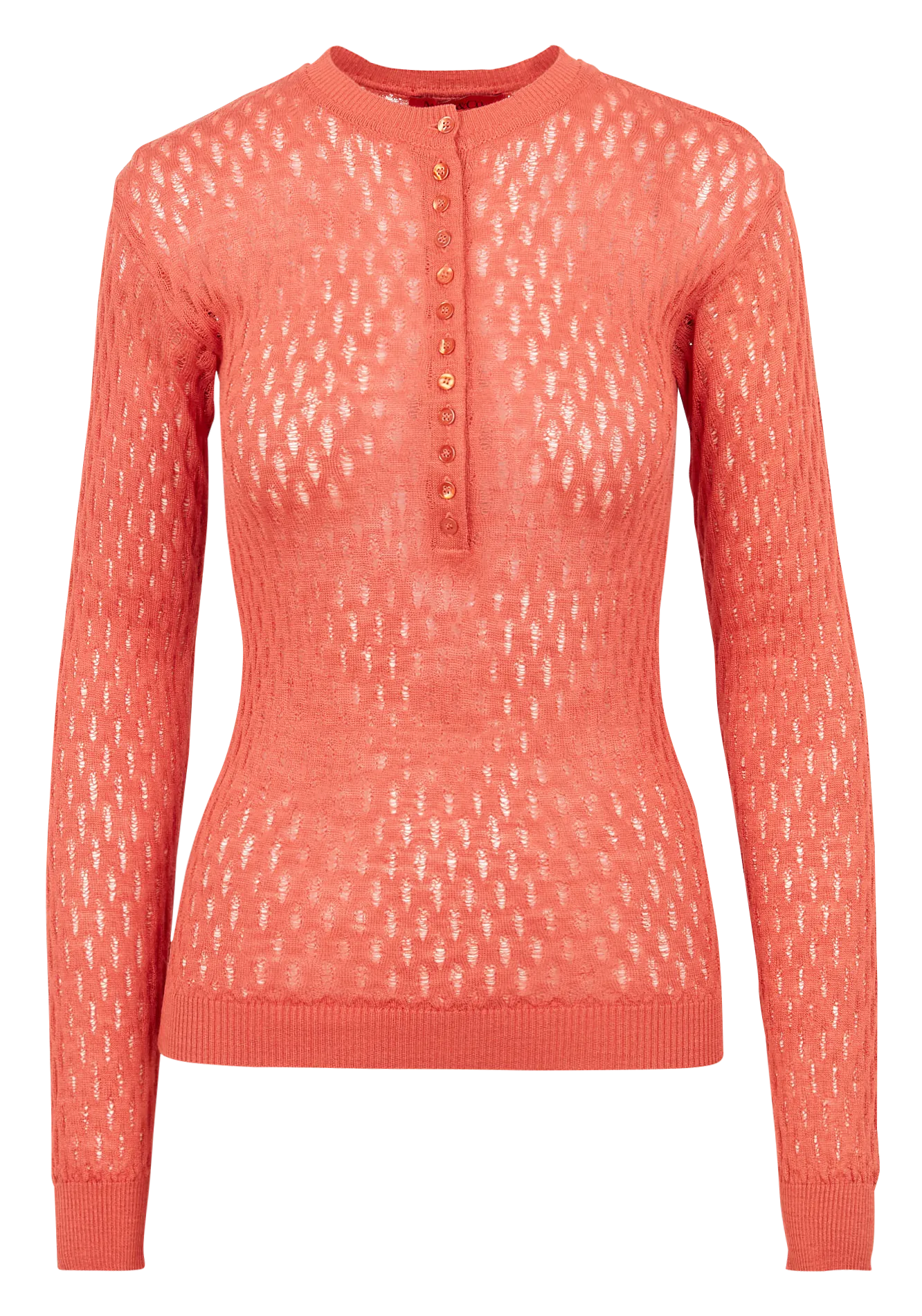 Top col rond en maille ajourée Orange KATI