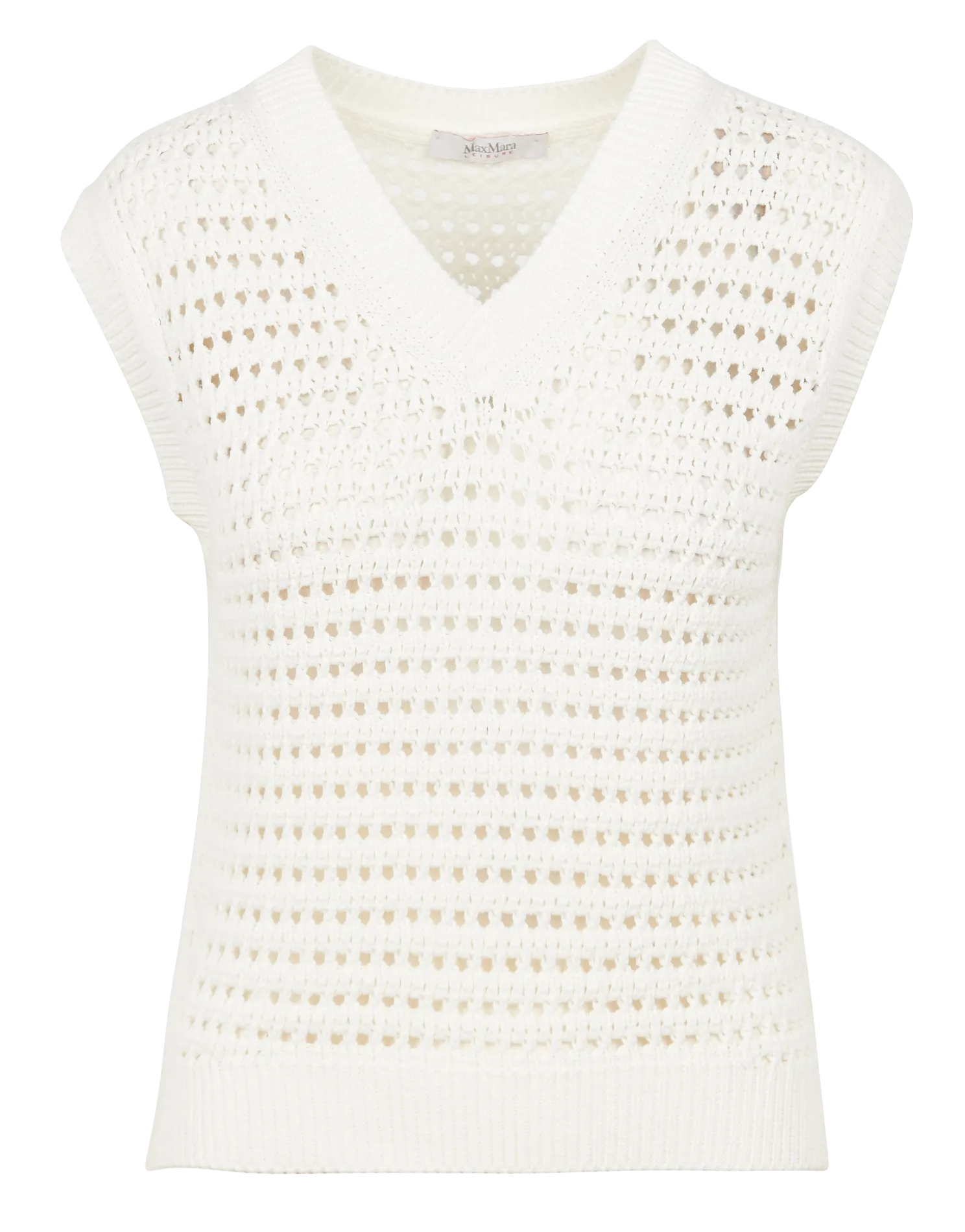 Pull sans manches col V ajouré en coton mélangé Blanc PALCO