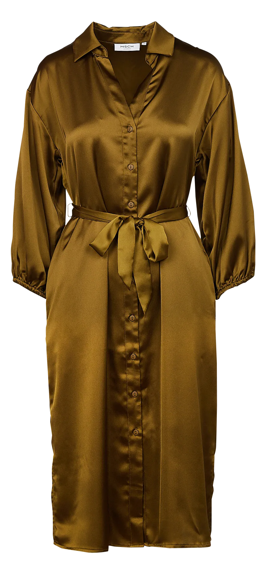 Robe chemise midi satinée Vert ORIANNE