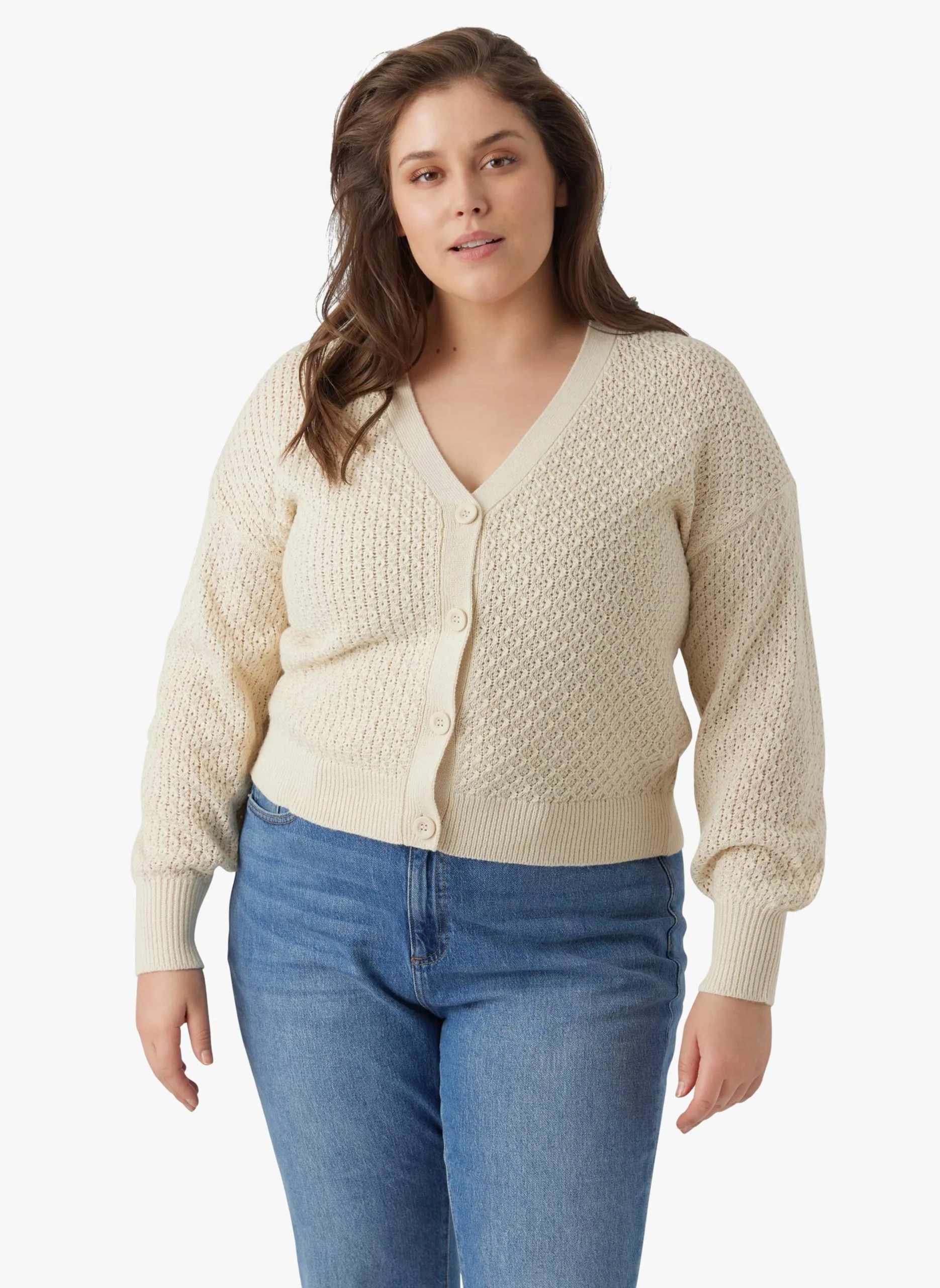 Cardigan en maille de coton bio mélangé Beige