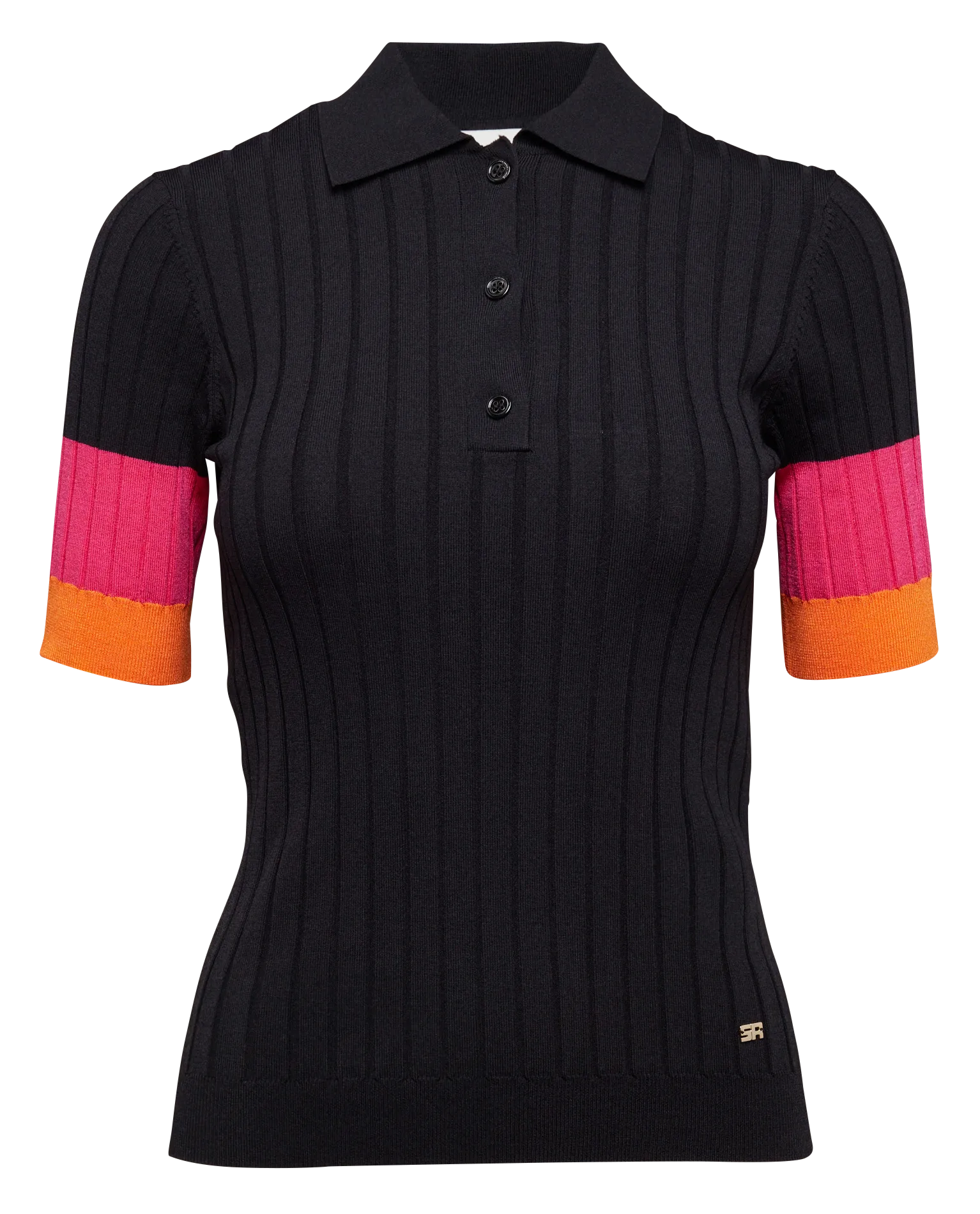 Blouse à col polo en viscose mélangée Noir