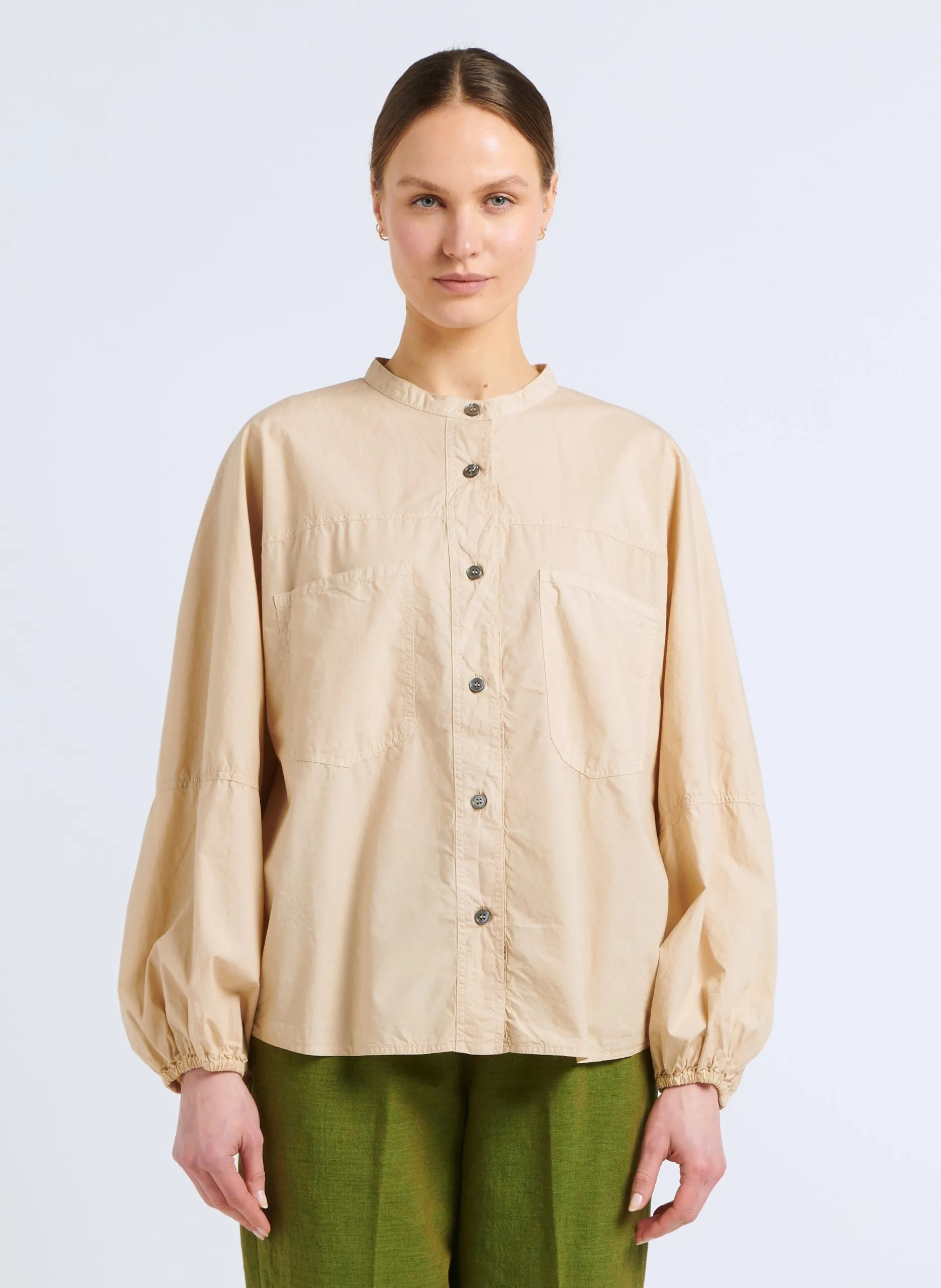 Chemisier à volants en coton et soie Blanc