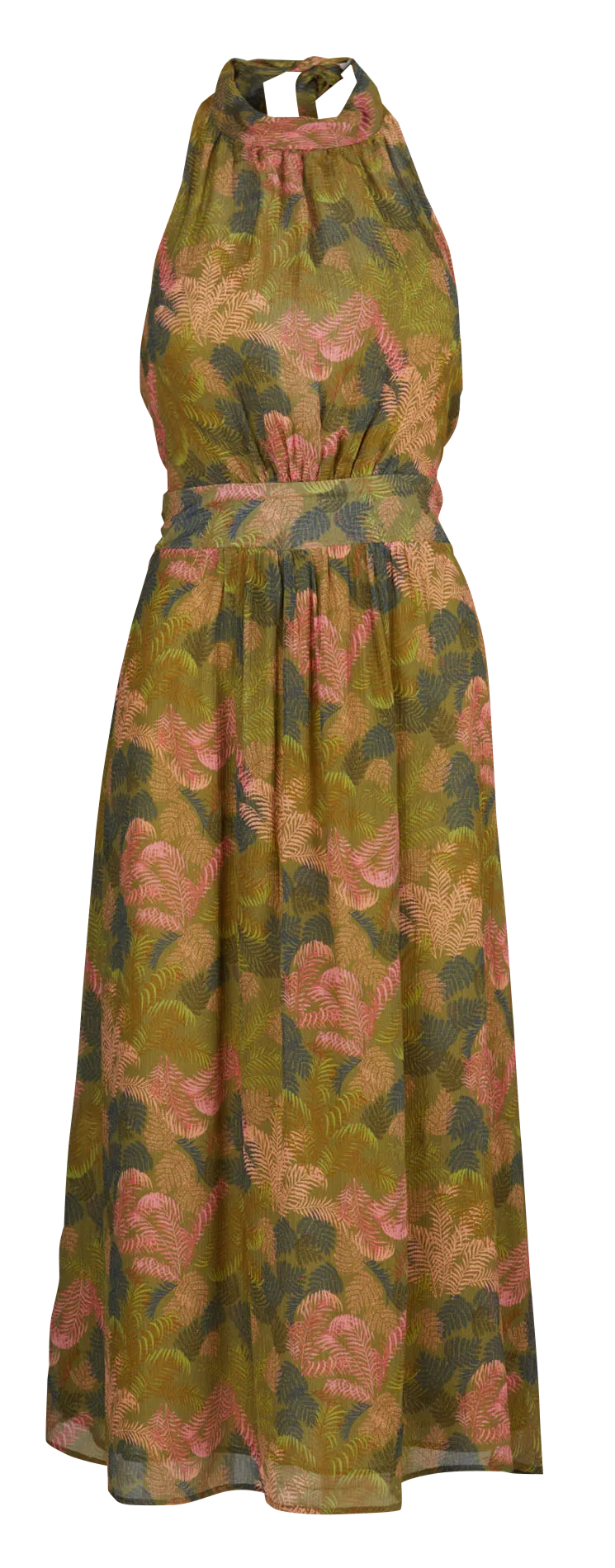 Robe midi dos nu à col montant Multicolore