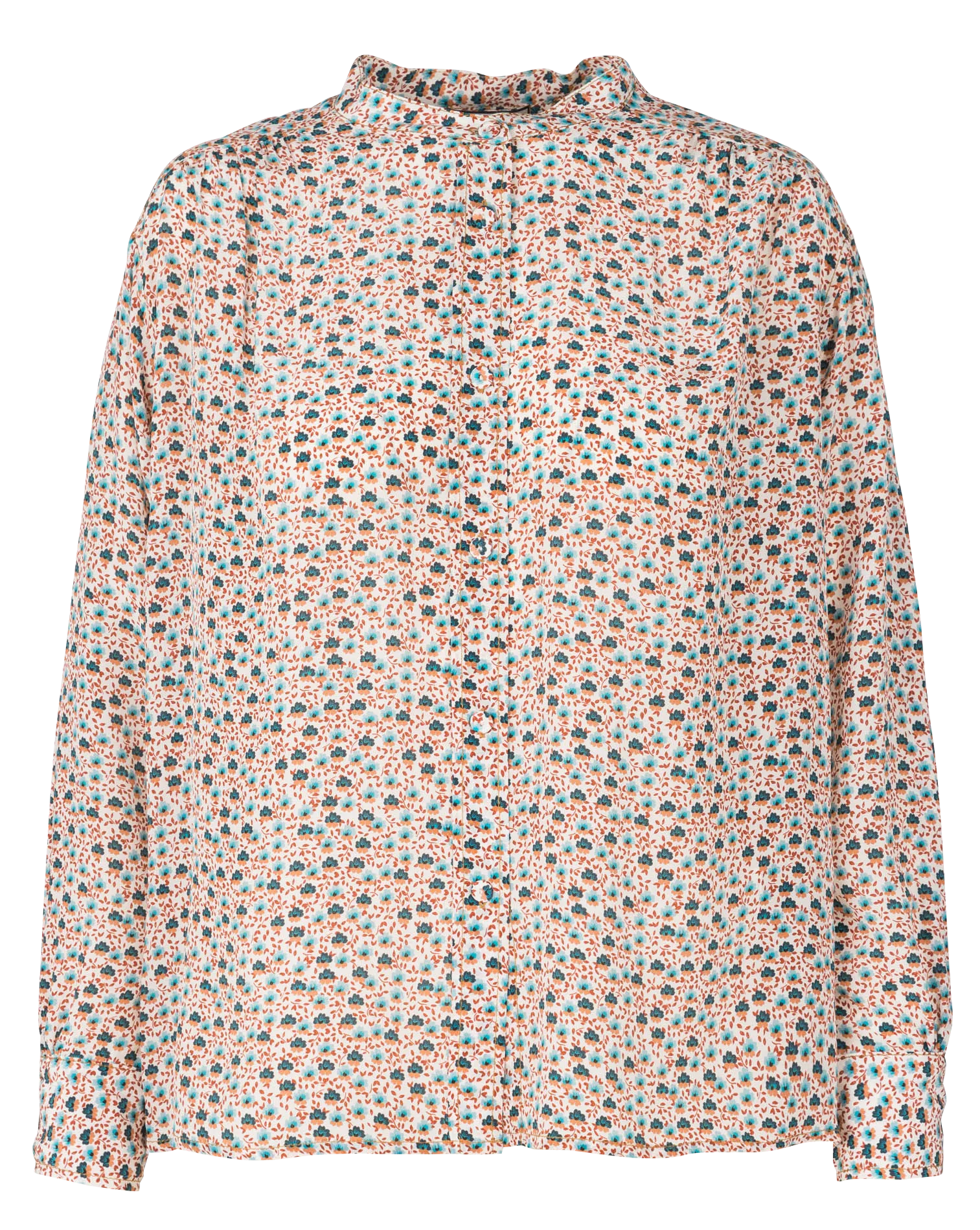 Chemise ample col rond en soie imprimée Bleu MARINA