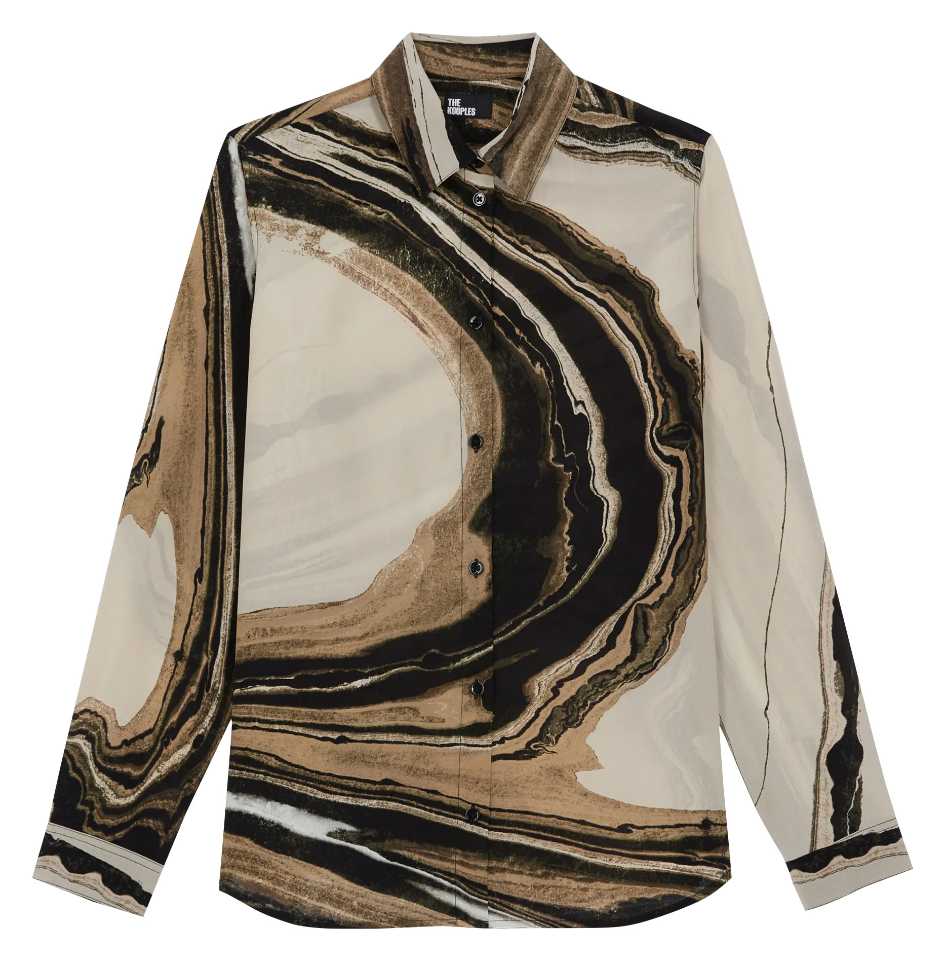 - Col classique - Manches longues - Fermeture boutonnée- Chemise longue imprimée- 100% soie Beige