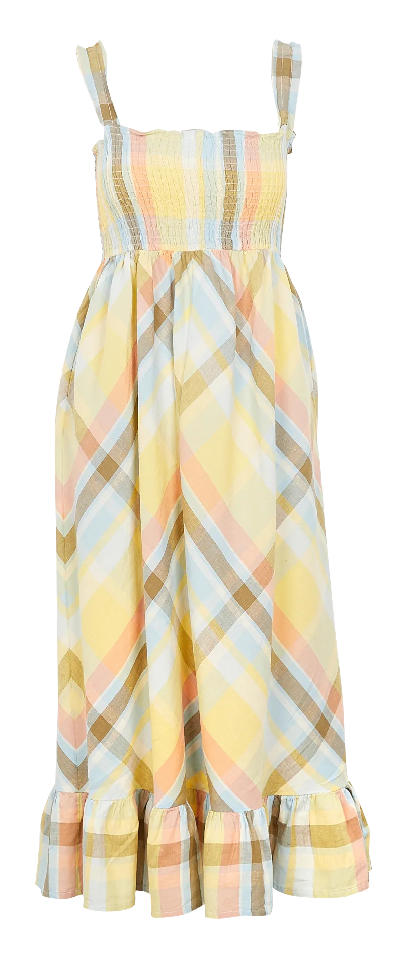 Robe midi smockée en coton et lin Multicolore ROBERTA