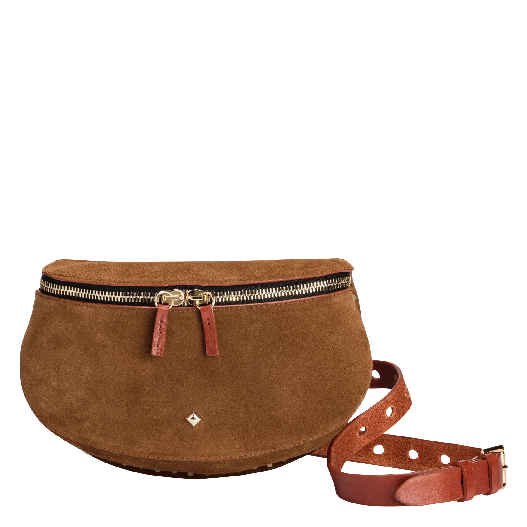 Sac banane en cuir velours Marron LA NEW LILI