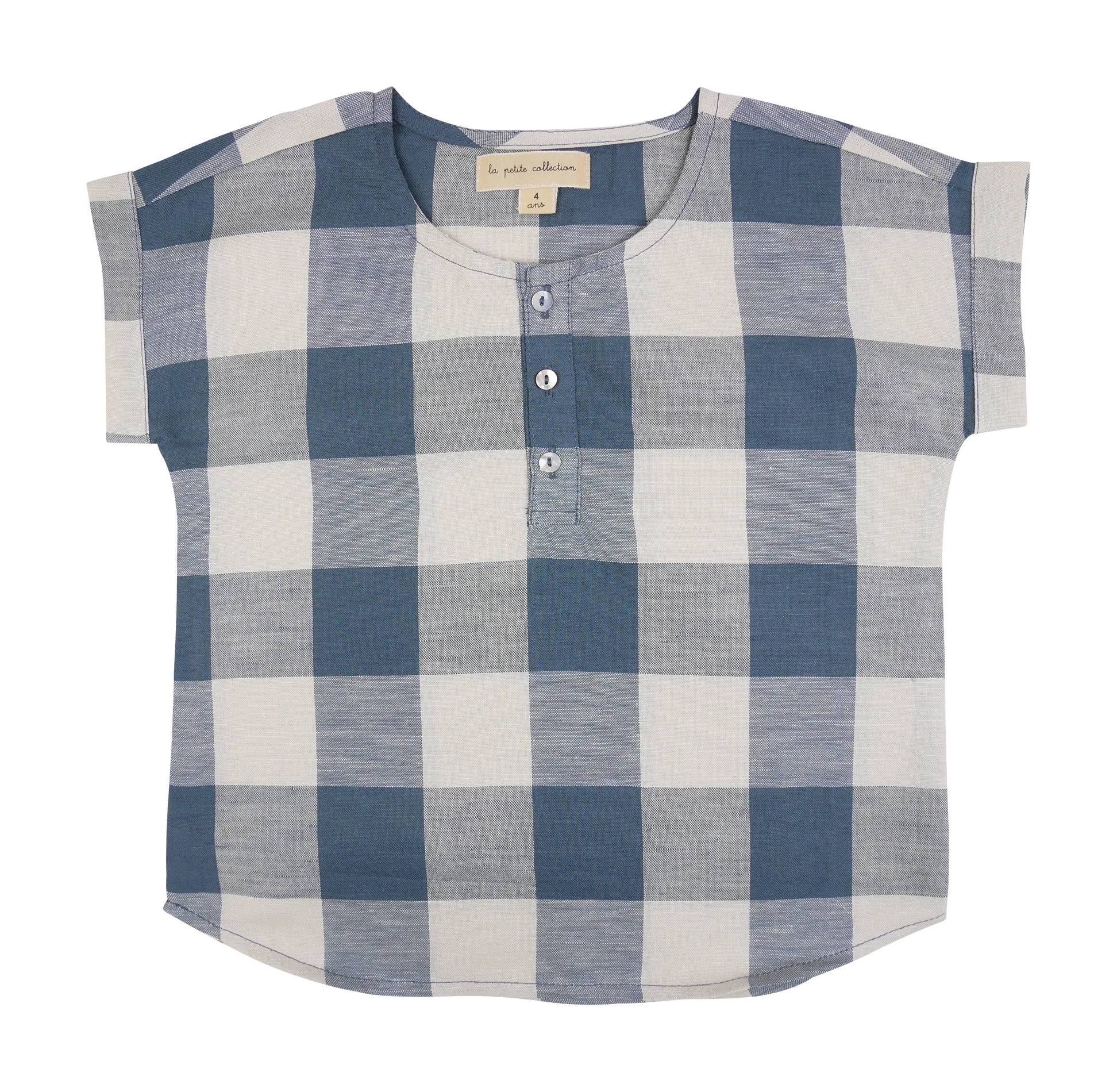 Tee-shirt col rond à carreaux Bleu