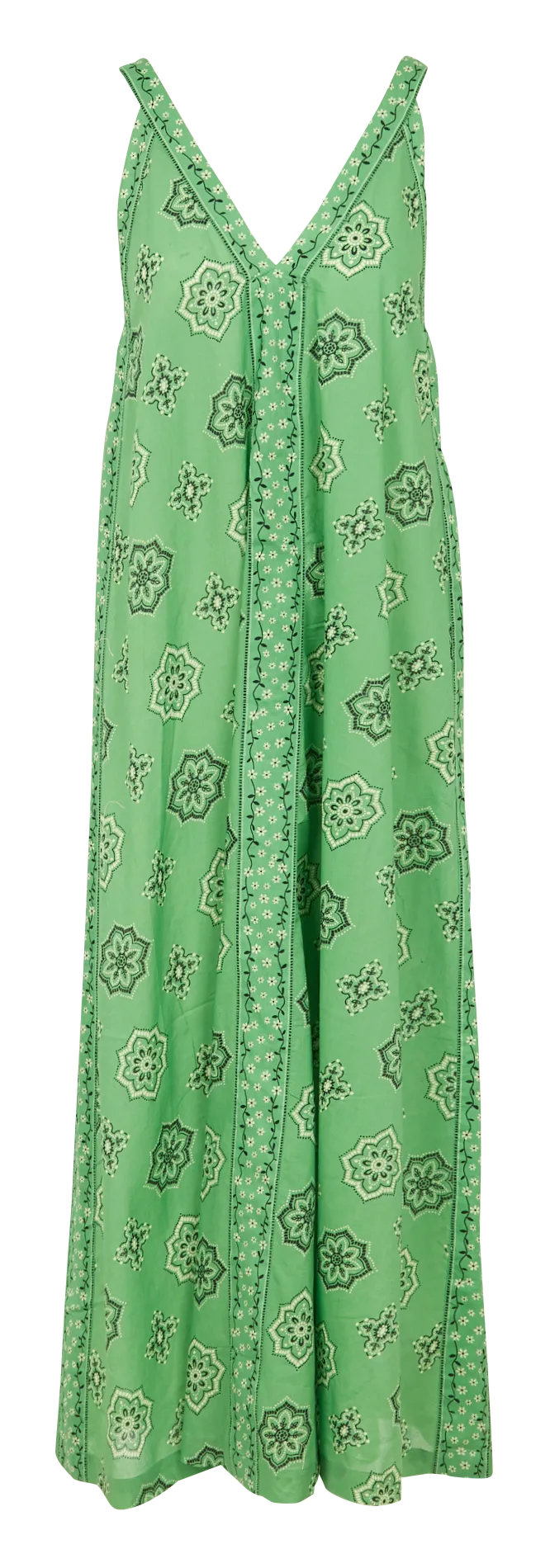 Robe longue col V en coton imprimé Vert MIAMI