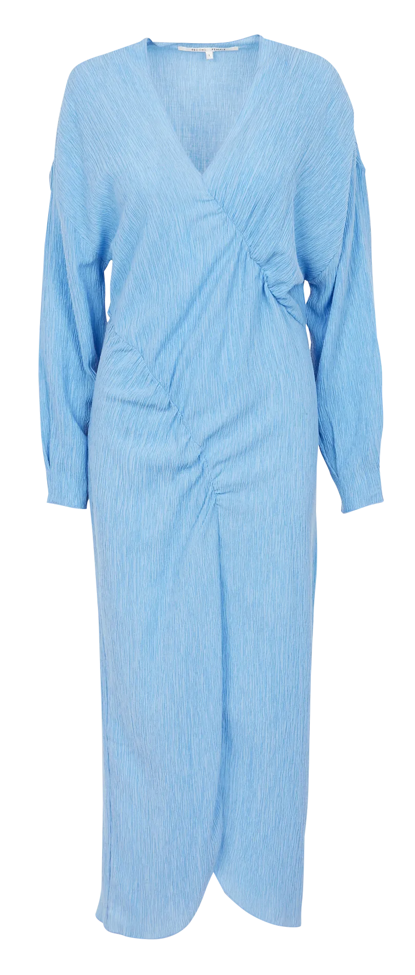 Robe col V droite plissée Bleu BELISA DRESS