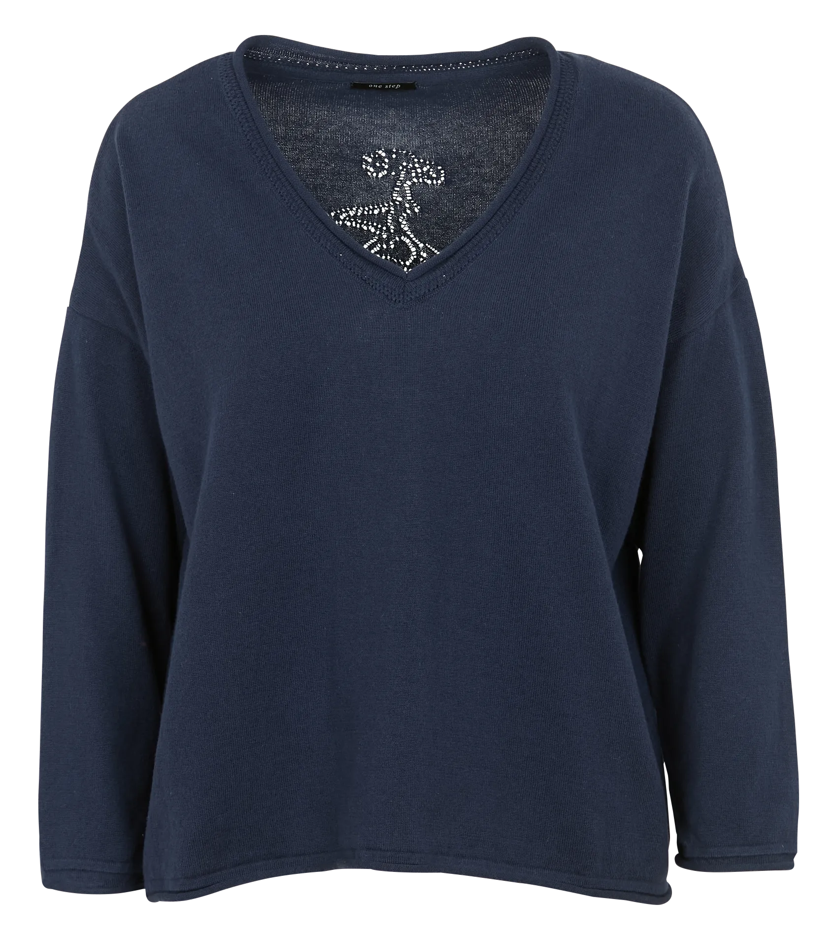 Pull col V évasé en coton Bleu