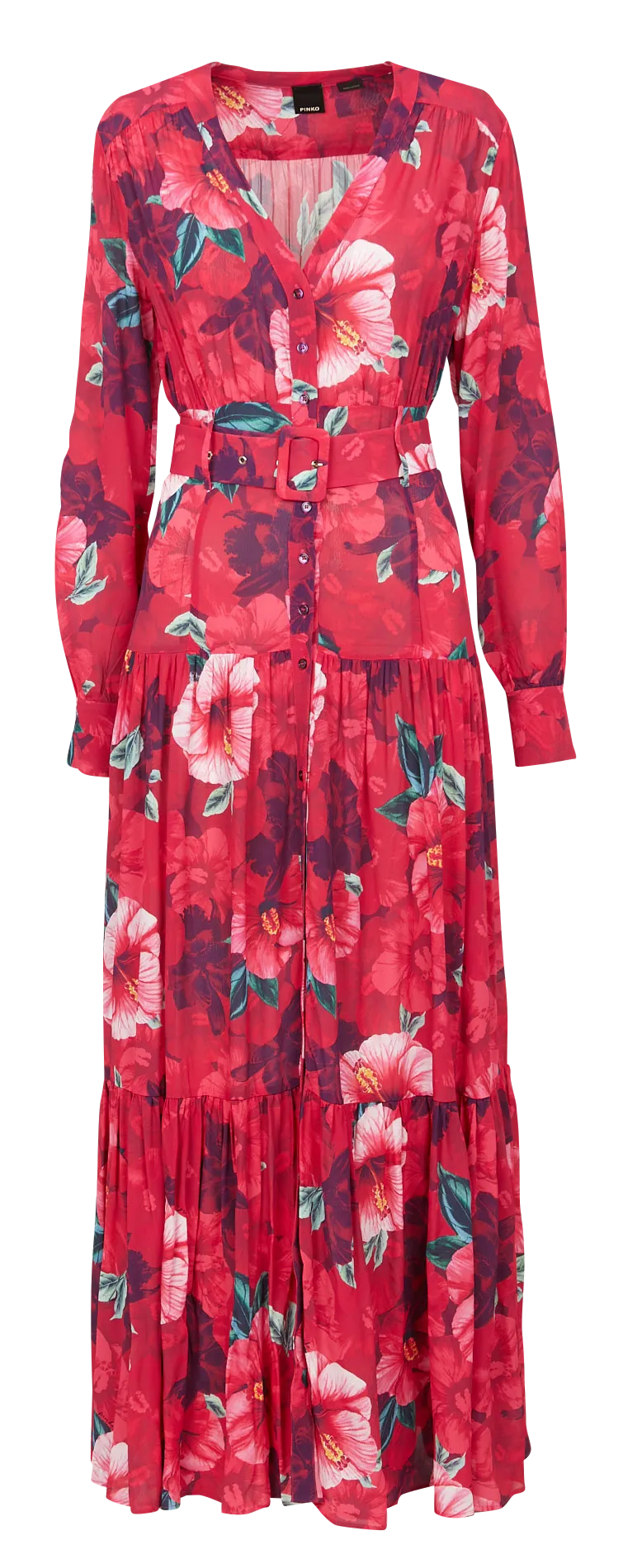Robe longue col V imprimé floral Rose COSTANTINO