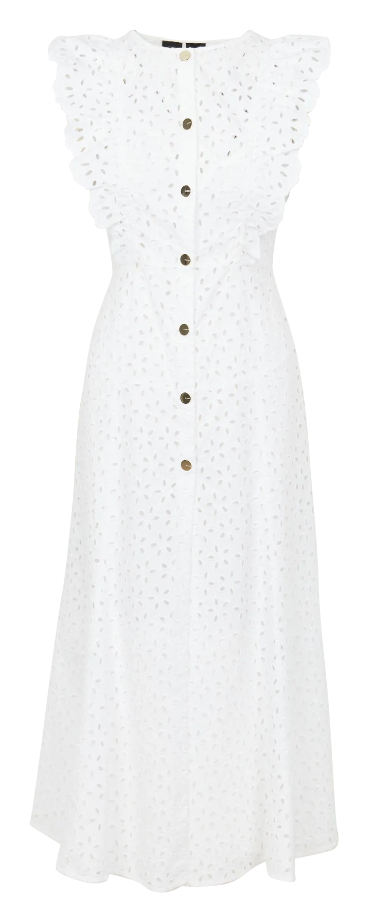 Robe mi-longue brodée col rond en coton Blanc AMMIRABILE