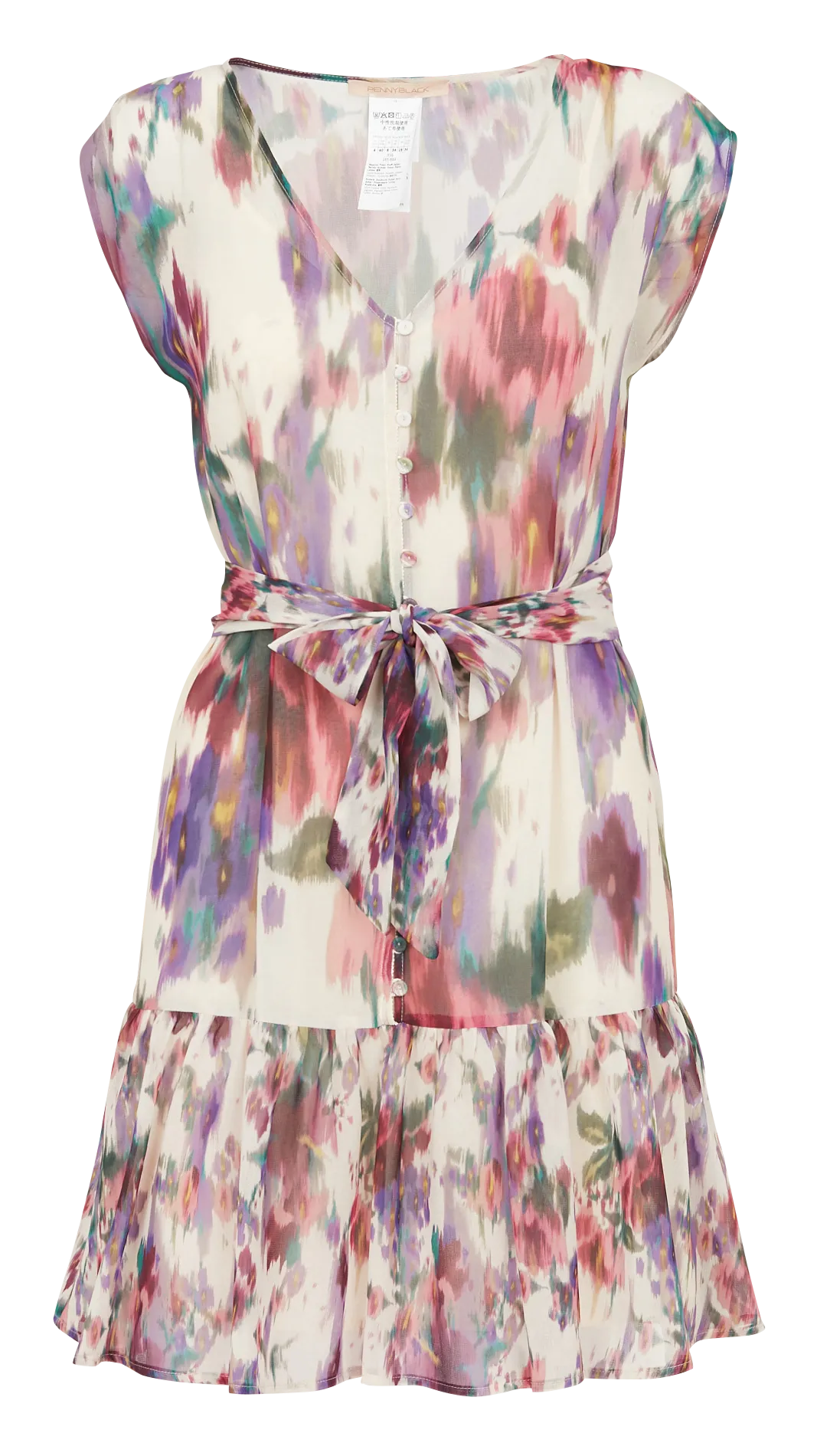 Robe courte évasée à col V imprimée Beige MAESTRA