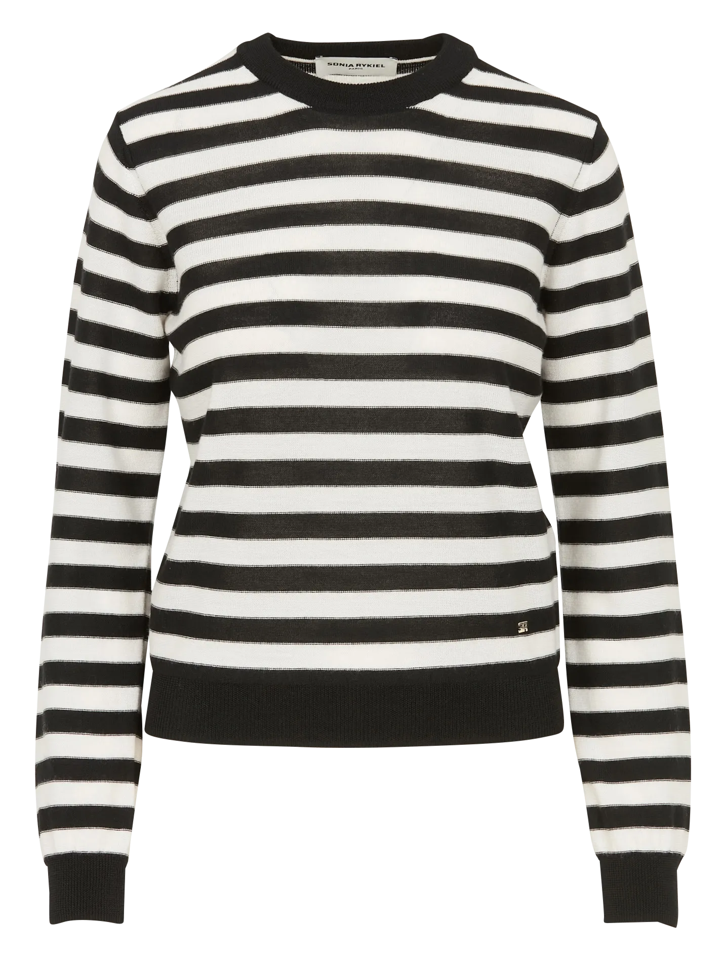 Pull fin col rond rayé en laine mérinos Rayé