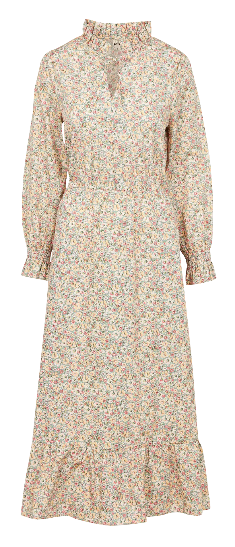 Robe longue col victorien imprimé fleuri en coton Multicolore