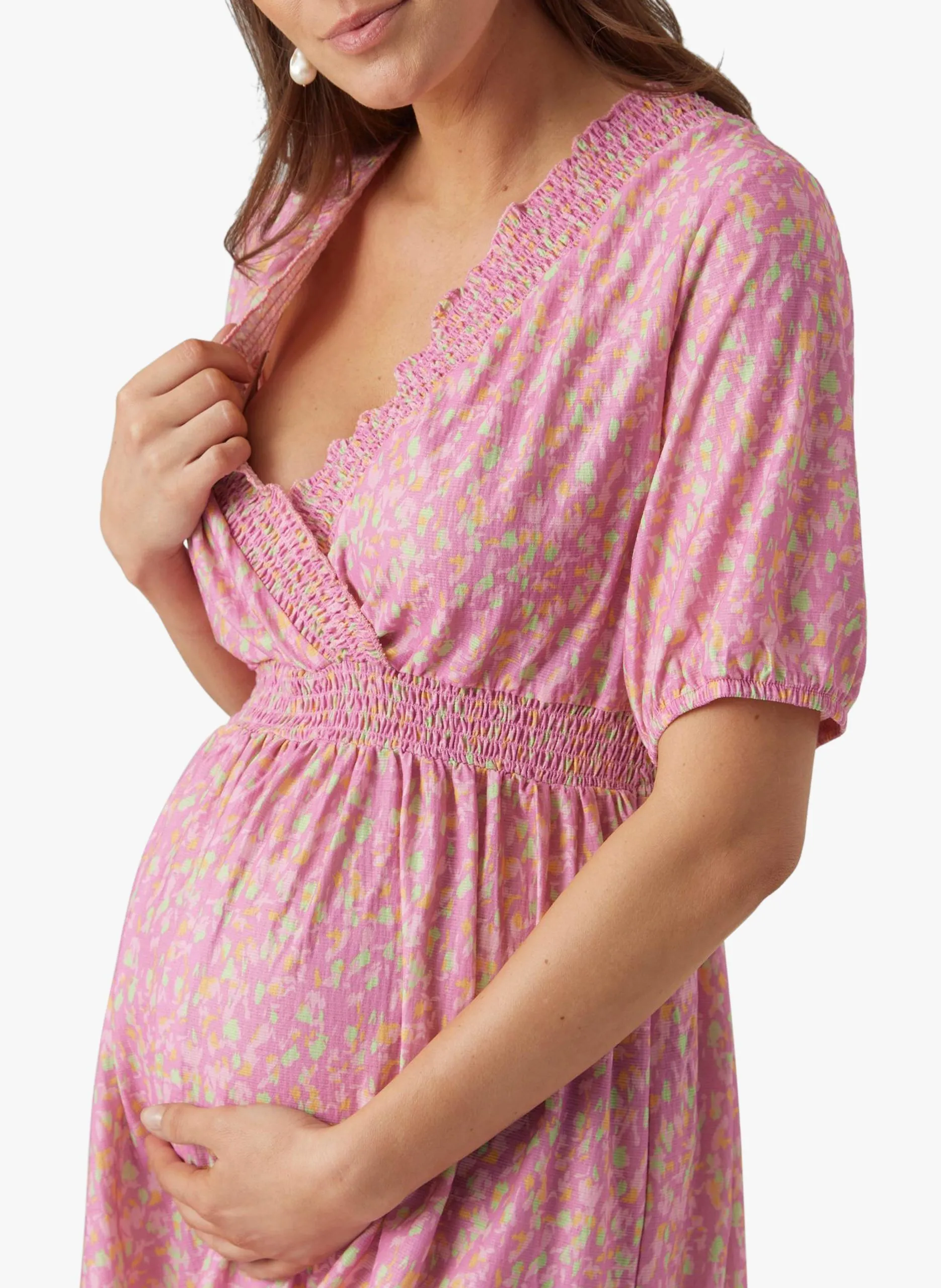 Robe courte col V imprimée Rose AMAYA