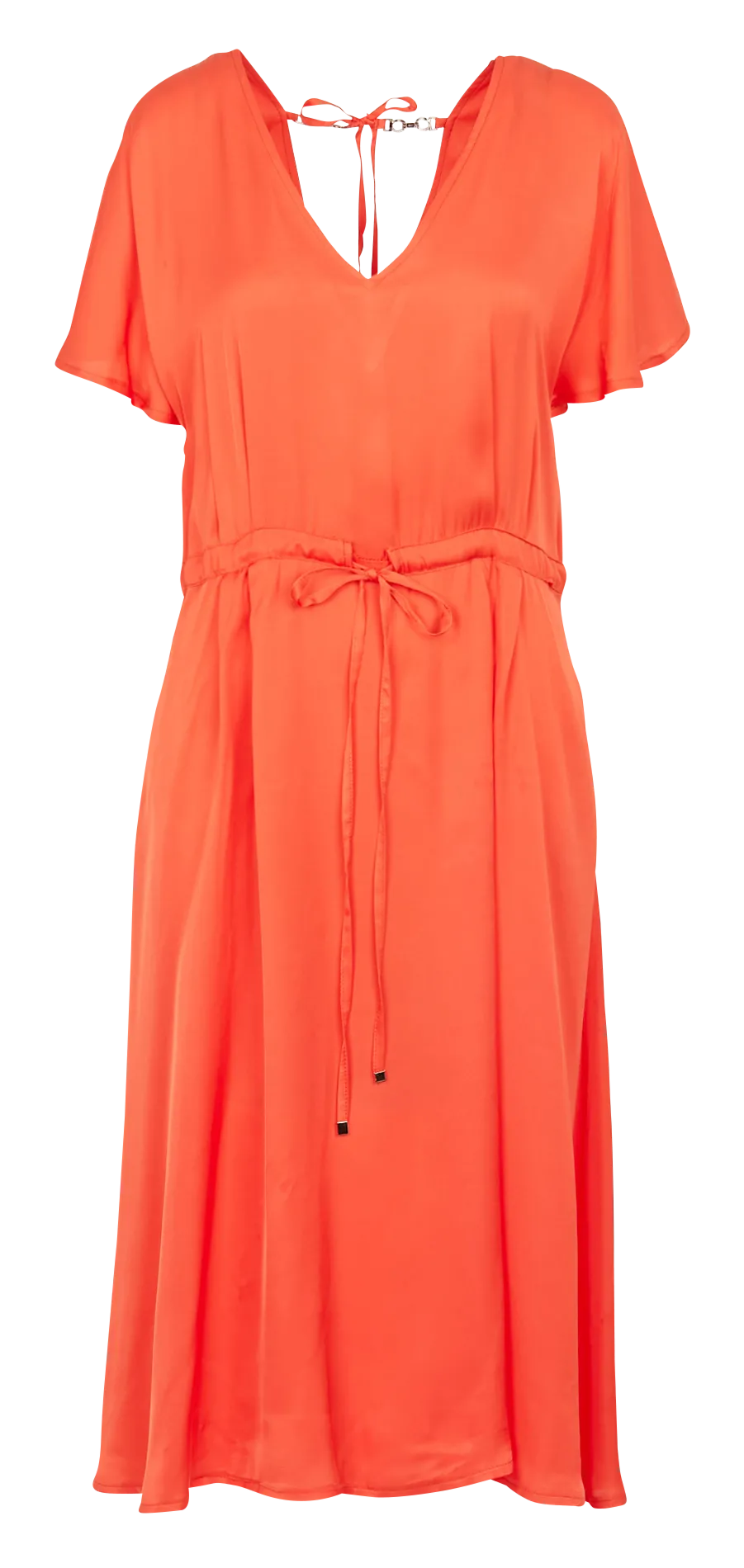 Robe longue col V satinée Orange RECLAMANTE