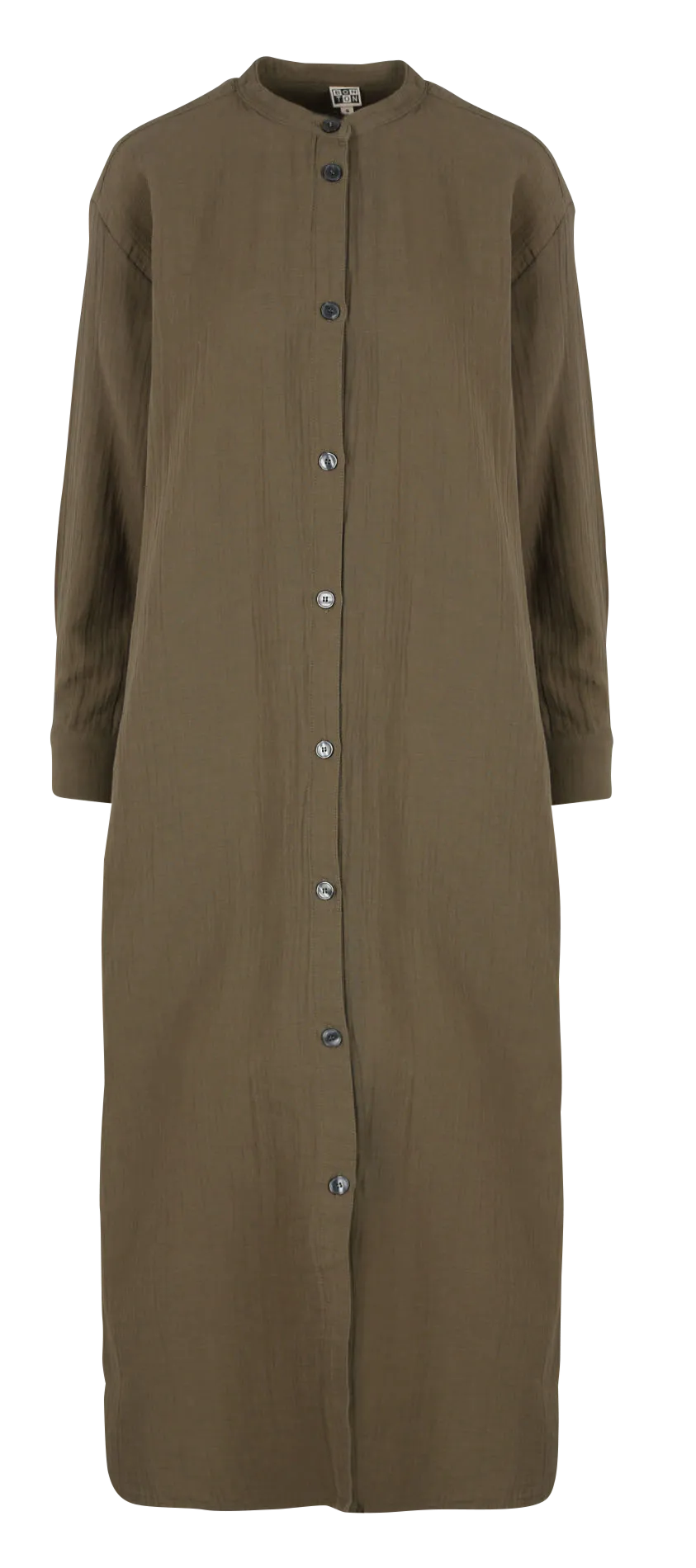 Robe midi col rond en coton Kaki