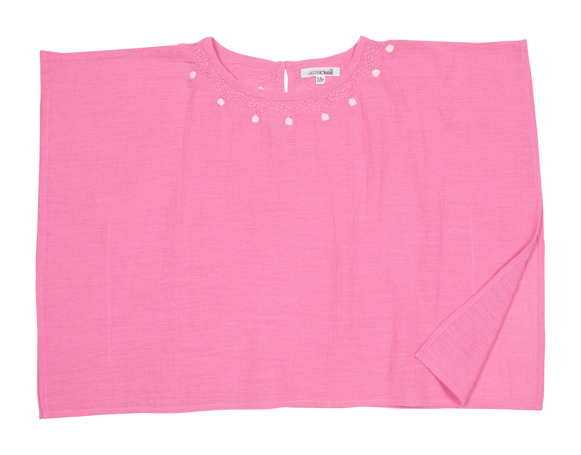 Poncho court à col rond en coton Rose LESBOS