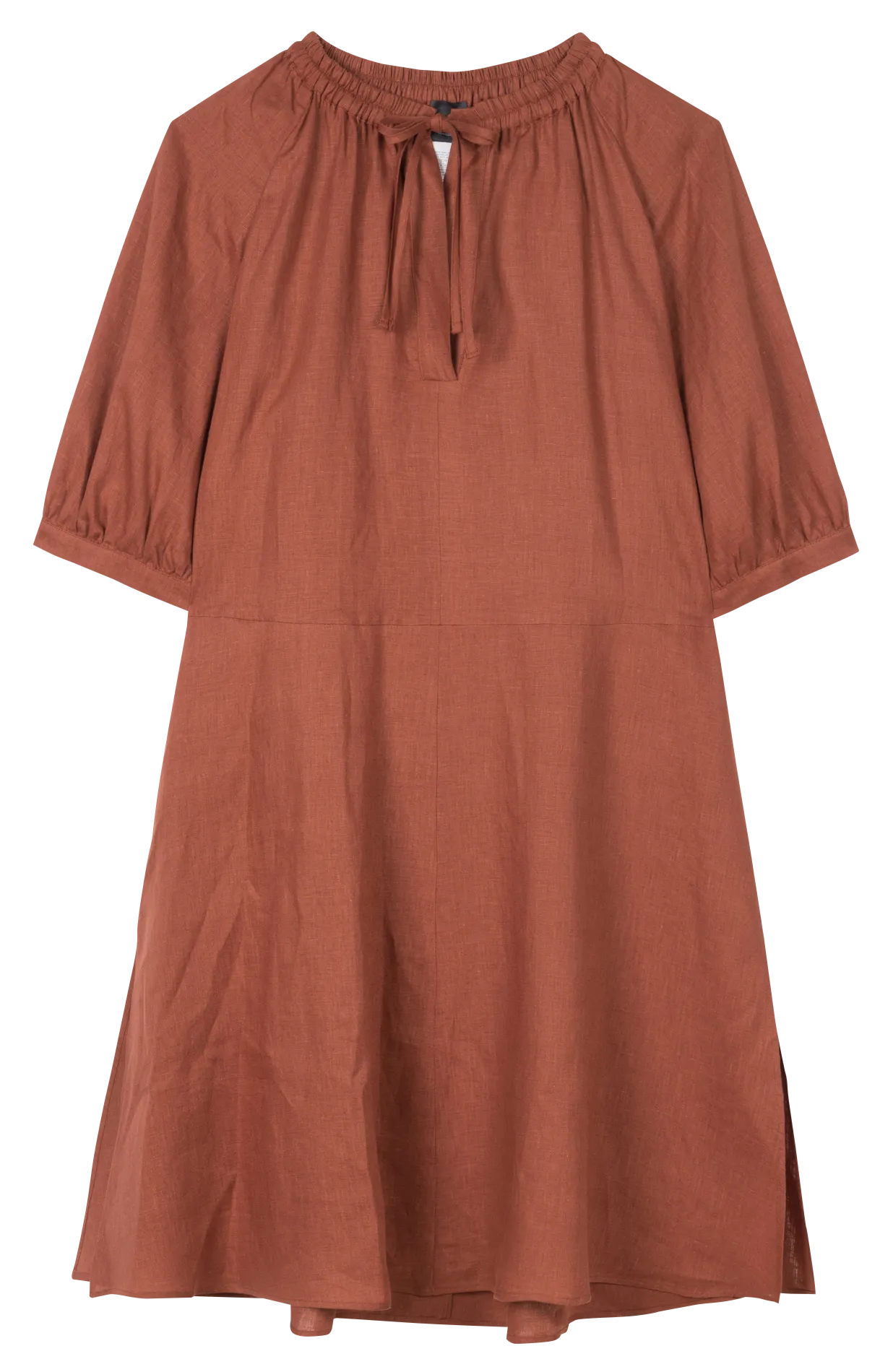 Robe longue évasée à décolleté rond en lin Marron DYLAN