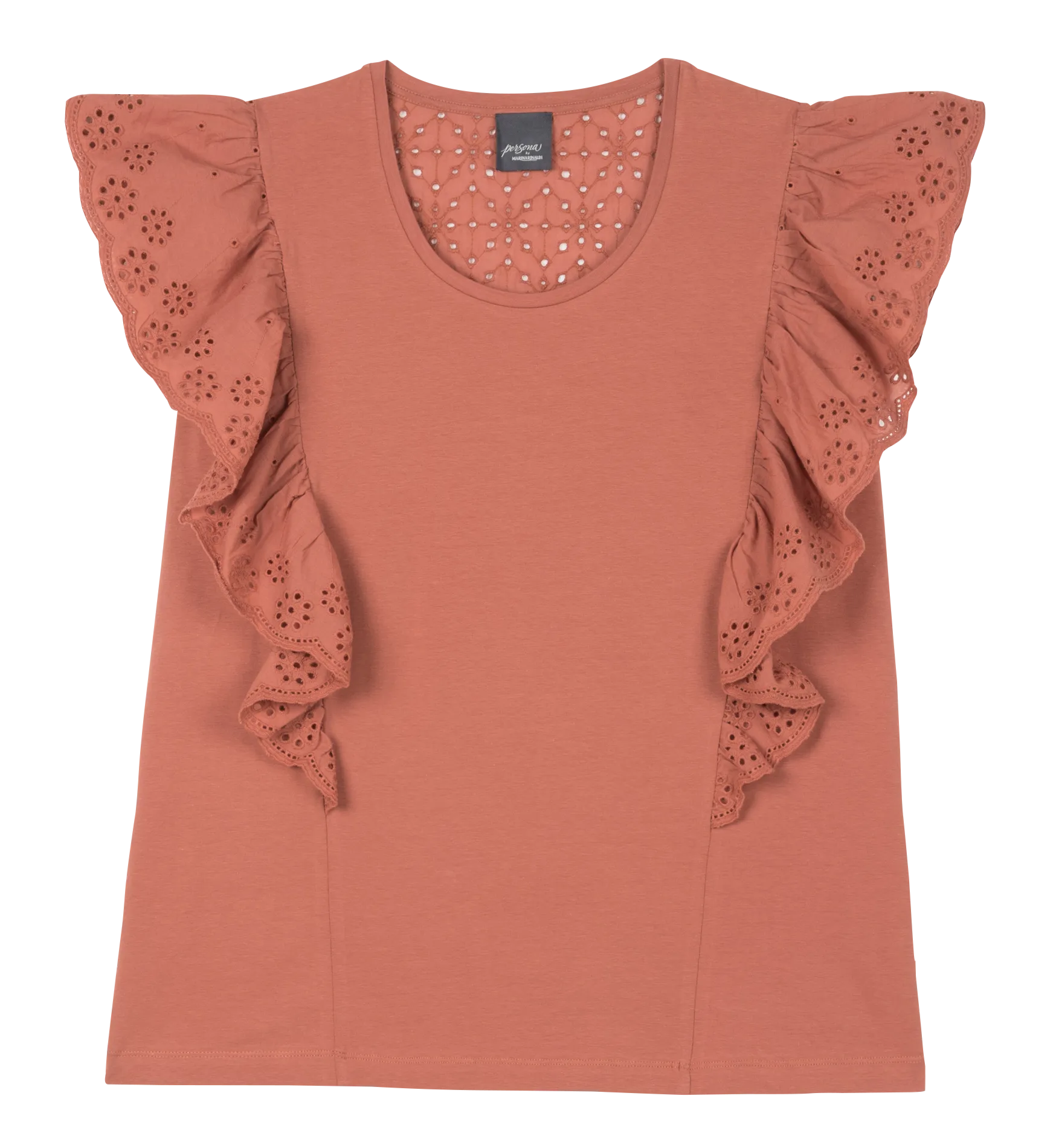 Tee-shirt droit col rond en coton mélangé Marron VENTO