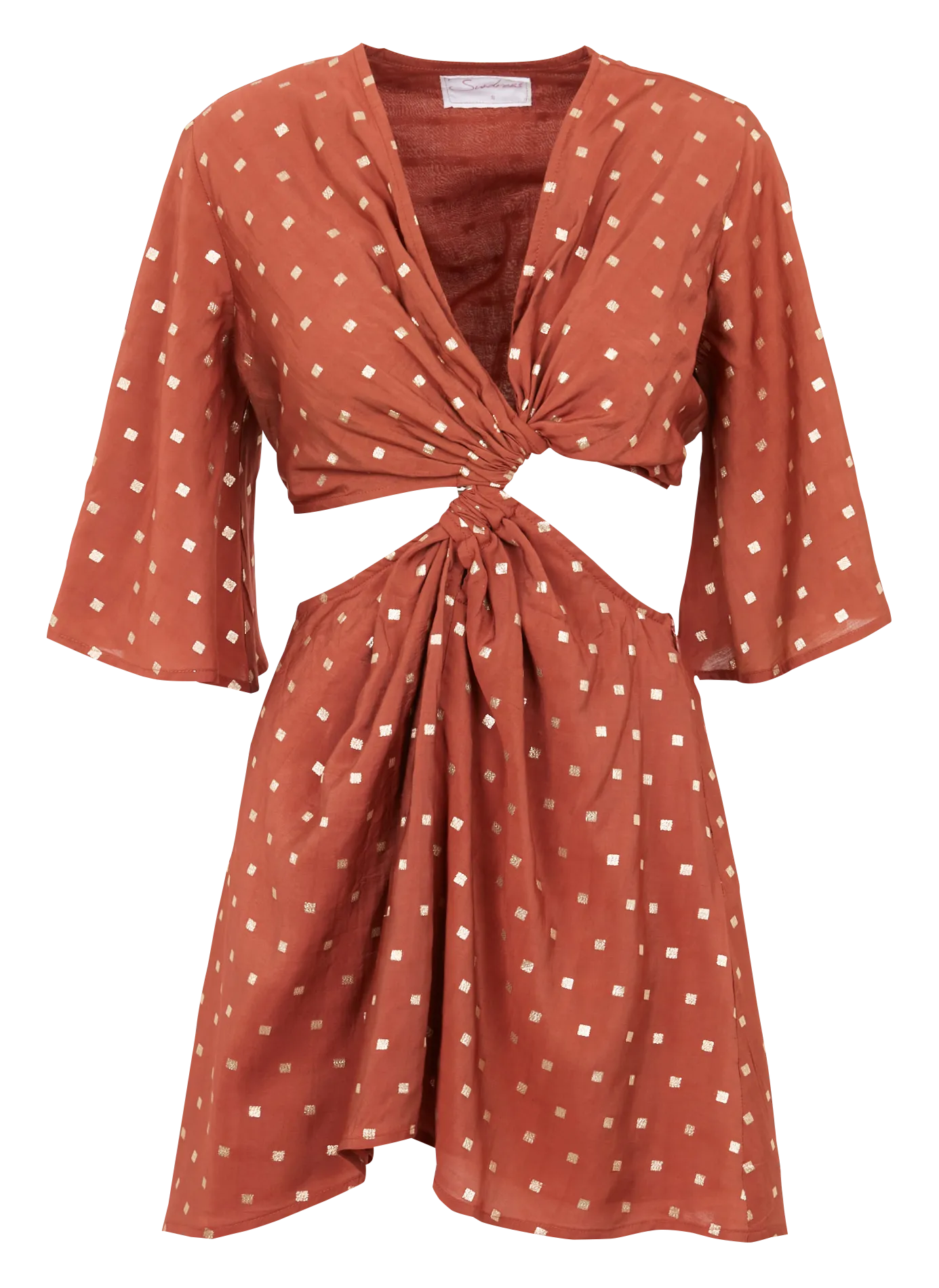 Robe col V évasée Marron SEVERINE