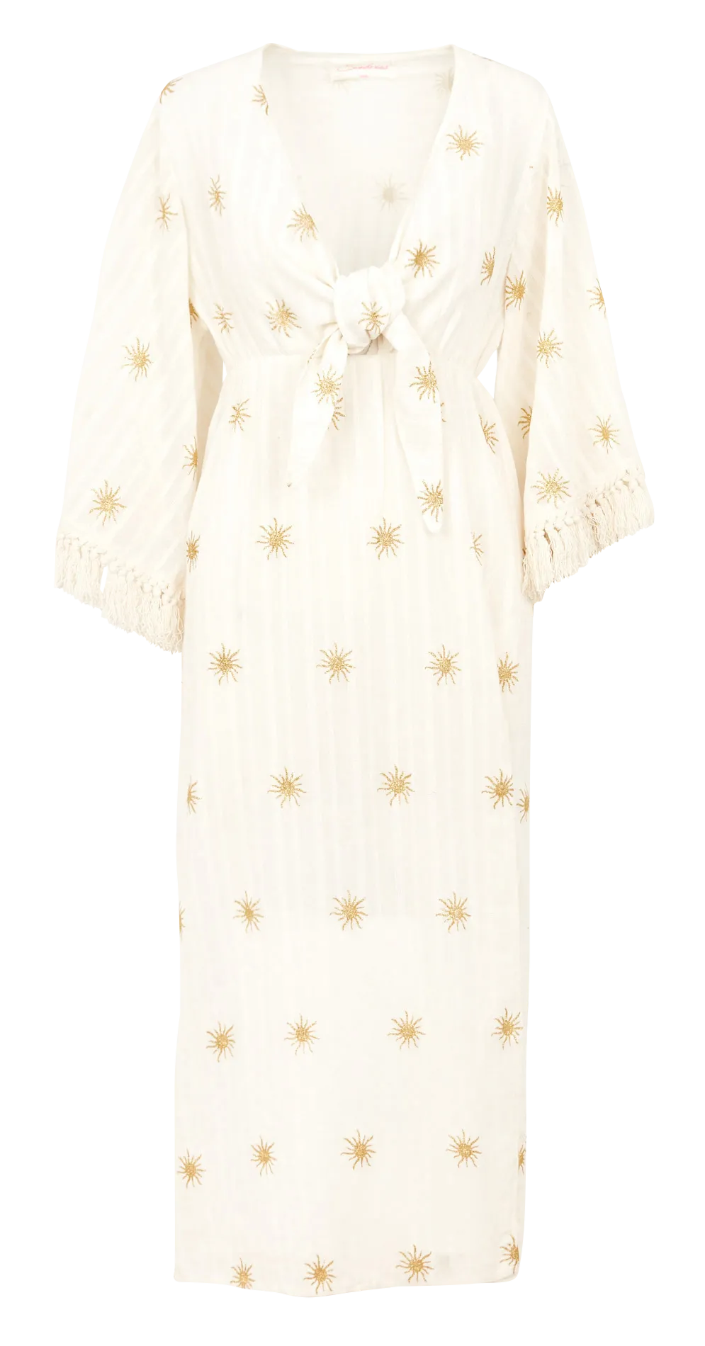 Robe longue col V à motifs en coton Blanc SERAPHINE