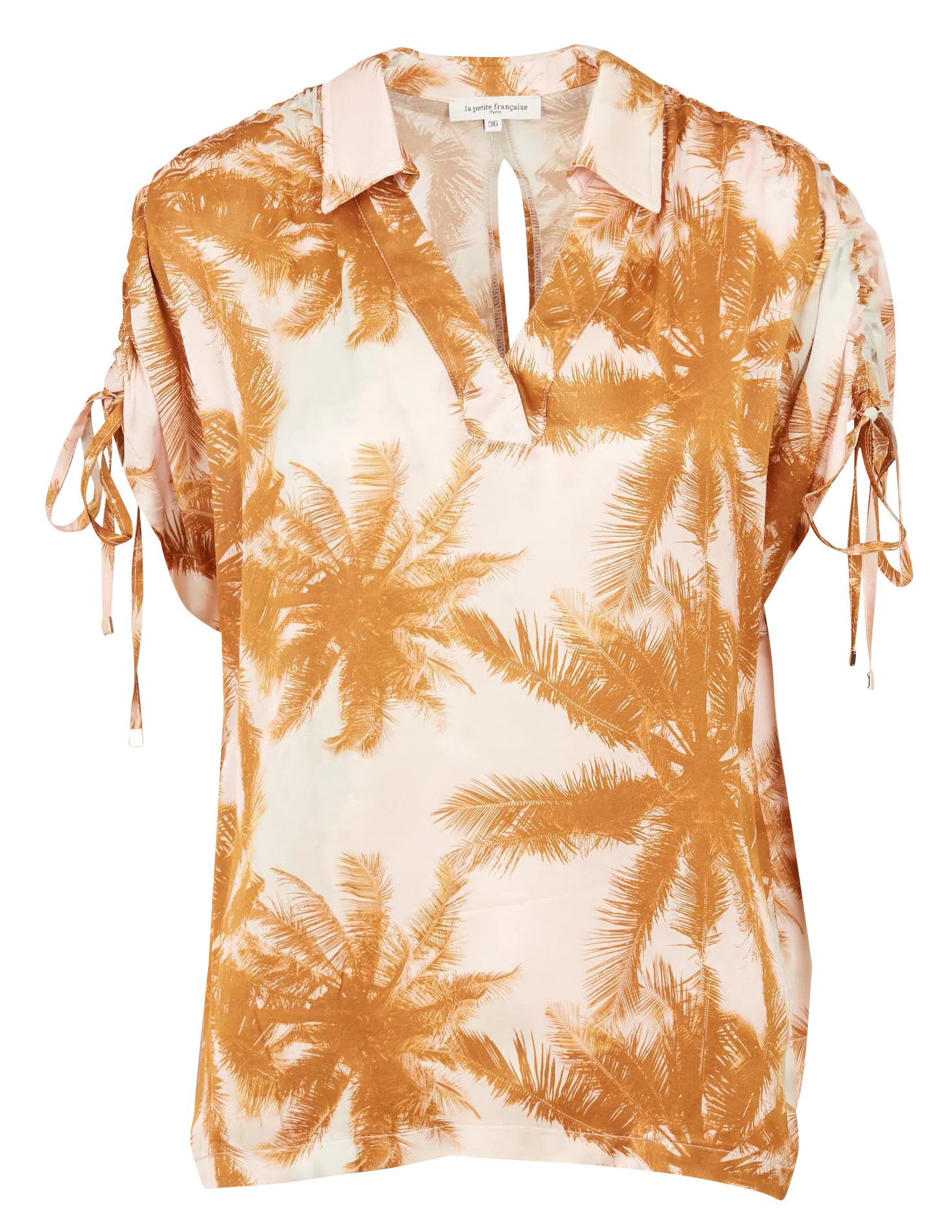 Top col classique V cache-coeur rayé en crêpe Orange