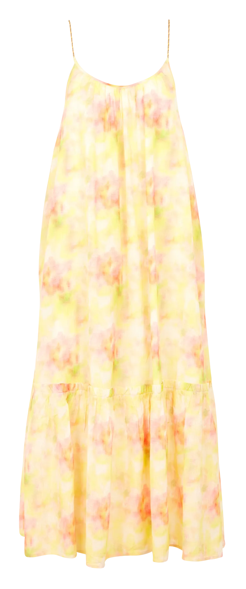 Robe longue col rond imprimé floral Jaune