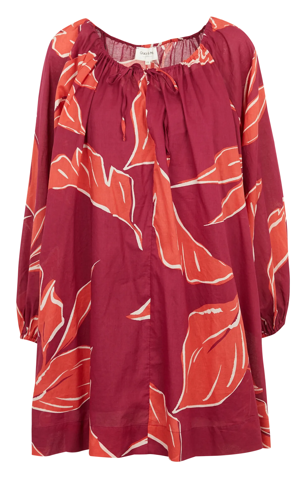 Robe courte ample en coton imprimé Rose KASSIS