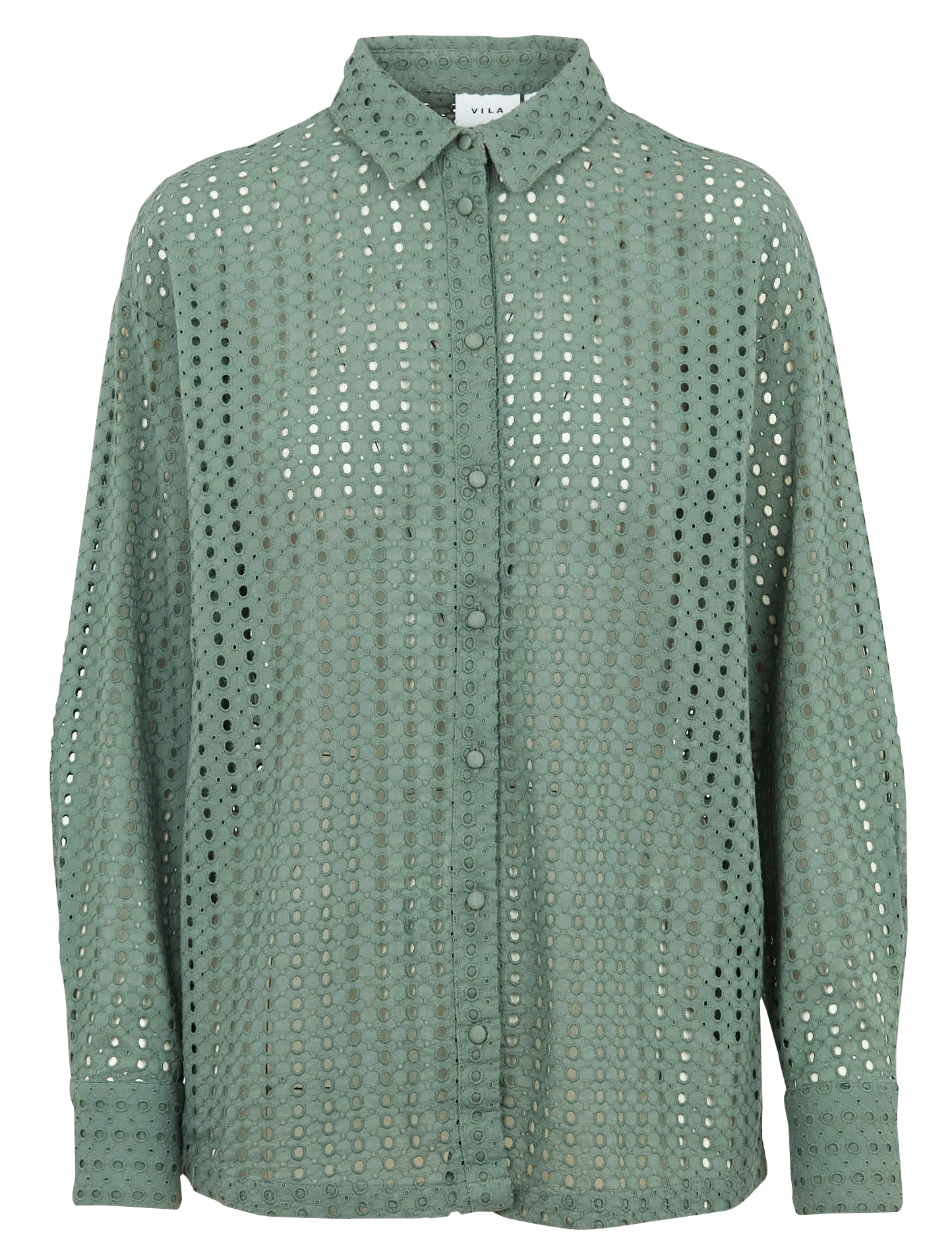 Chemise col classique broderie ajourée en coton Vert BEATRICE