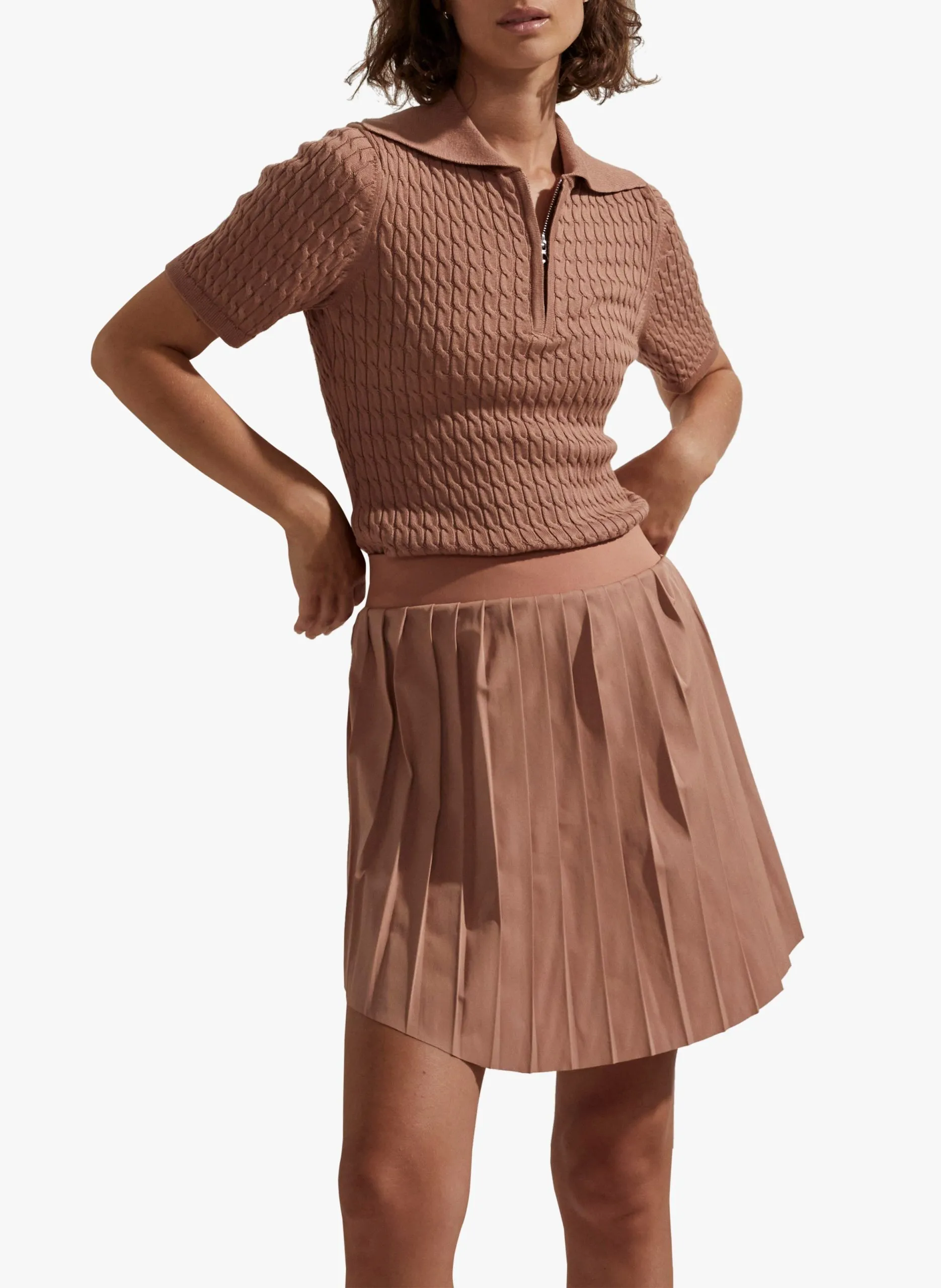 Polo moulant texturé en coton mélangé Marron LILLIAN