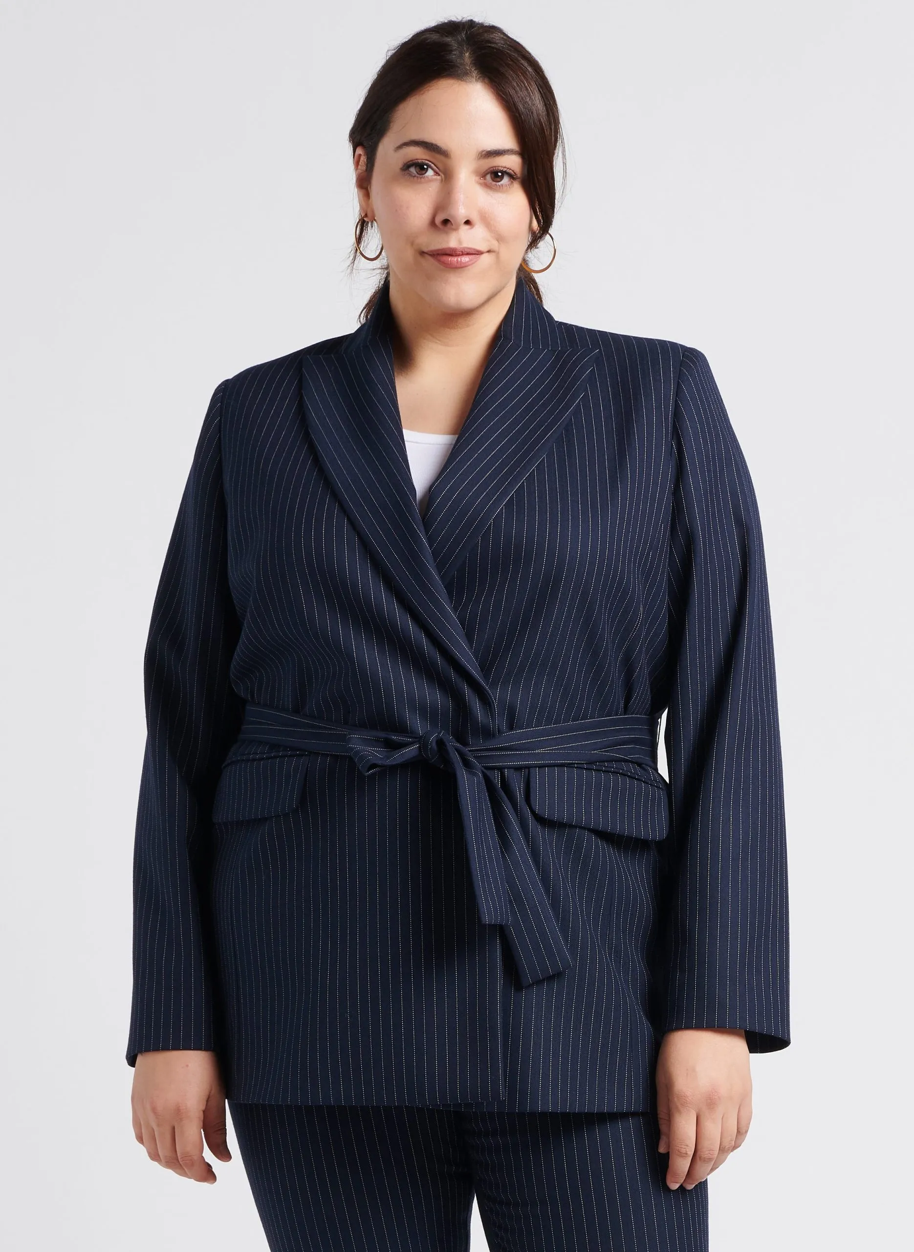Veste col tailleur rayée Bleu CAMILLA