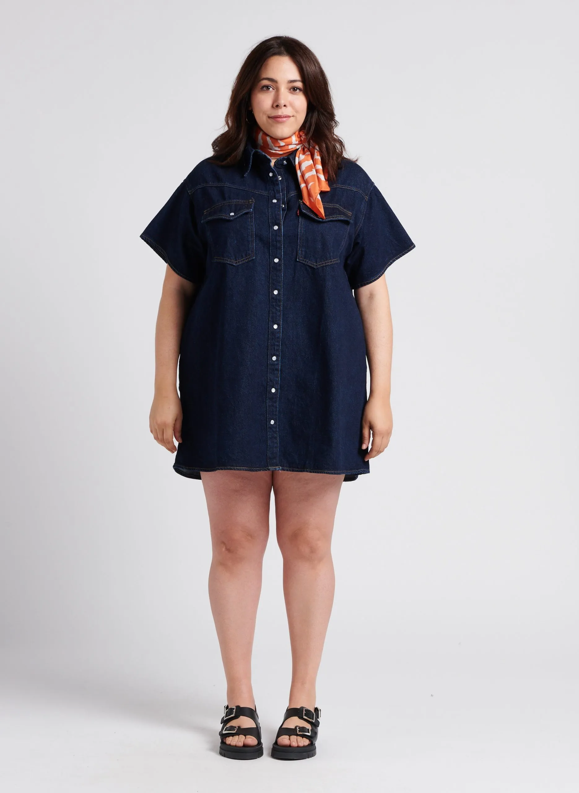 Robe chemise droit en denim de coton Jean brut PL ELOWEN WESTERN DRESS