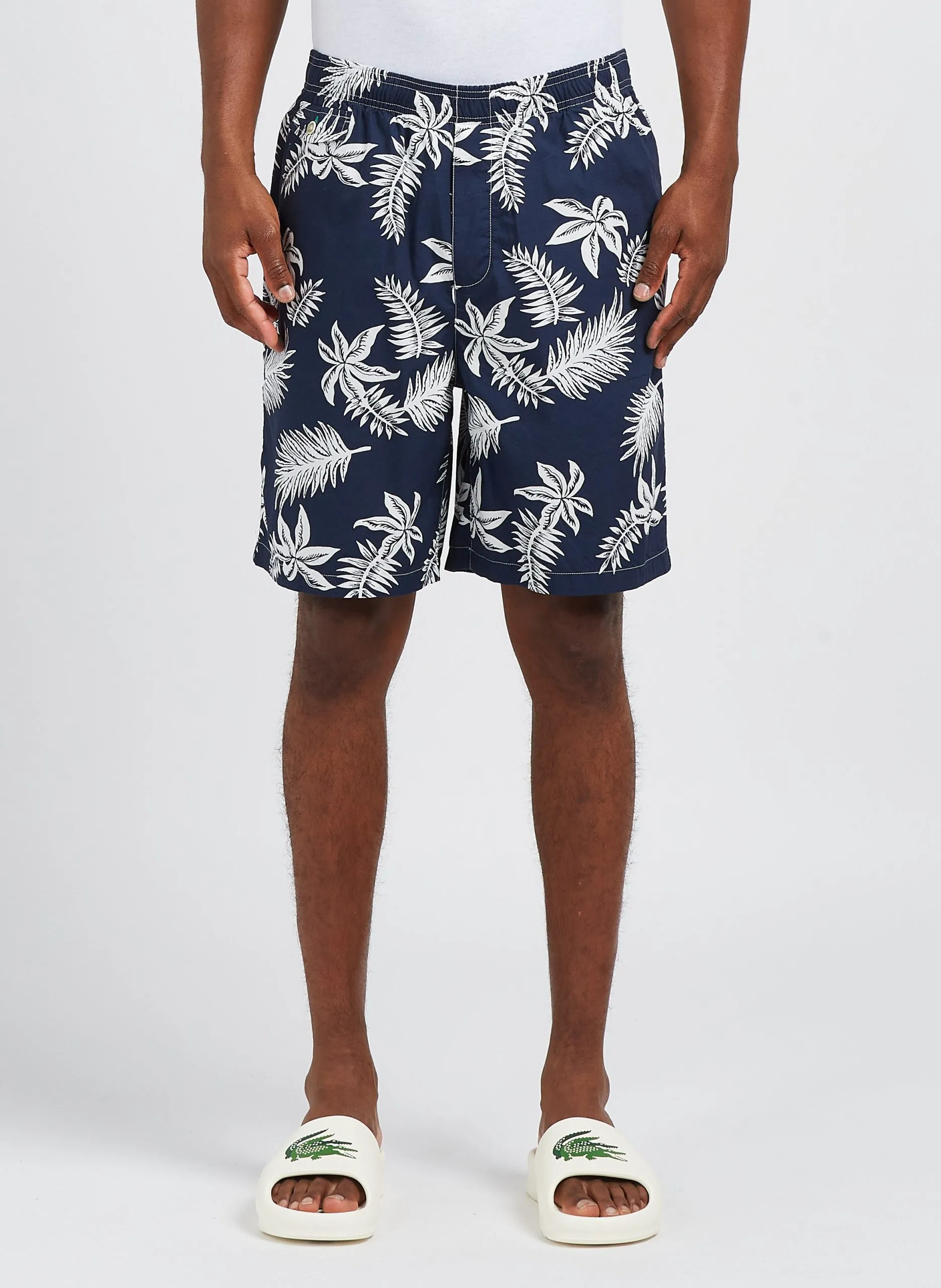 Short de bain imprimé tropical en coton bio Bleu
