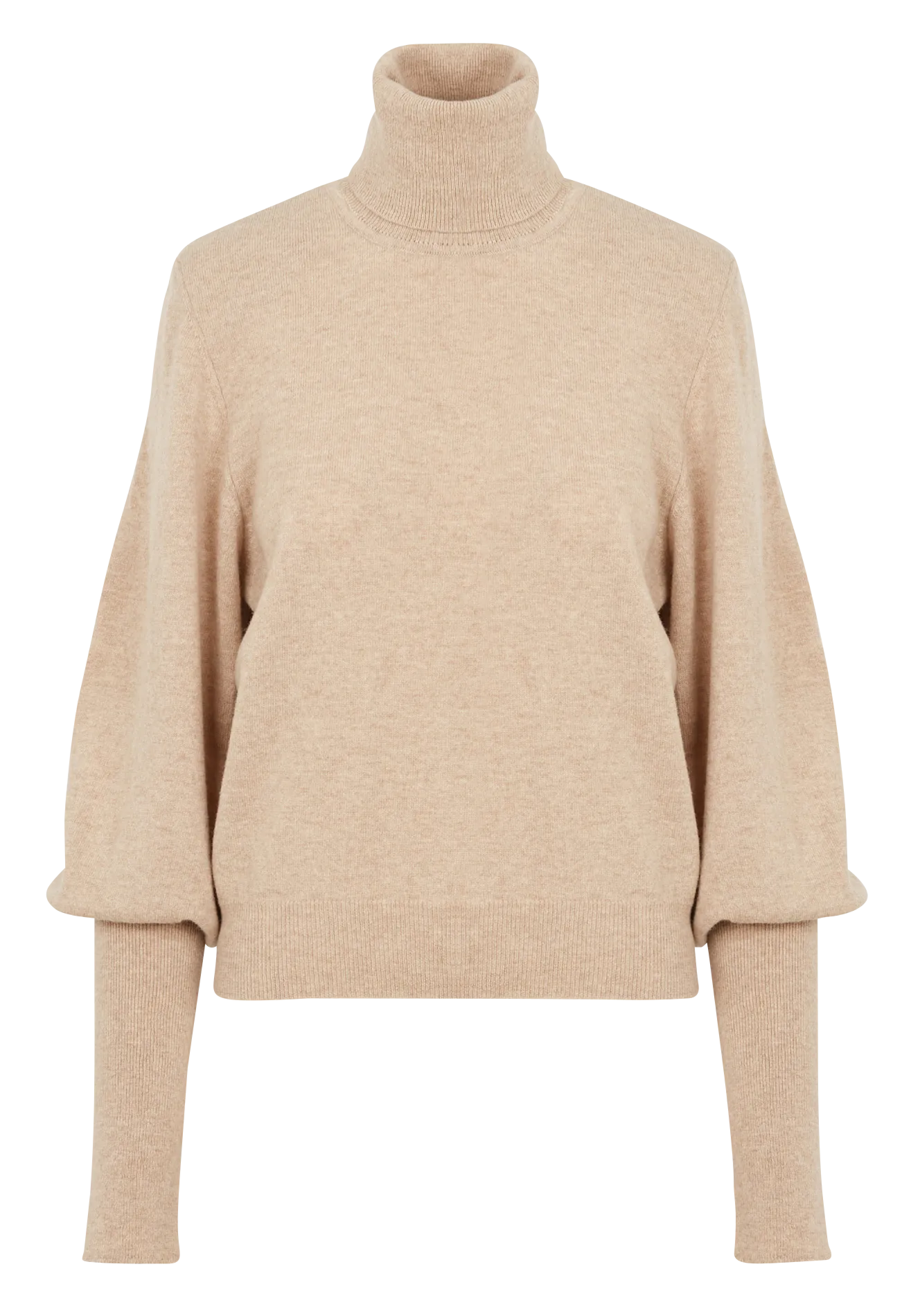 Pull ample col roulé en laine mérinos Beige BROCOLI