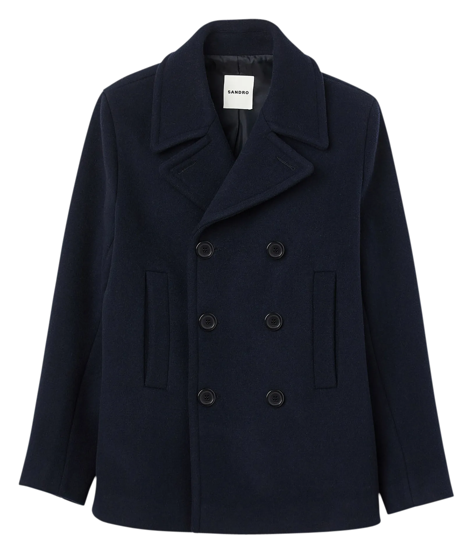 Manteau droit col tailleur en laine mélangée Bleu