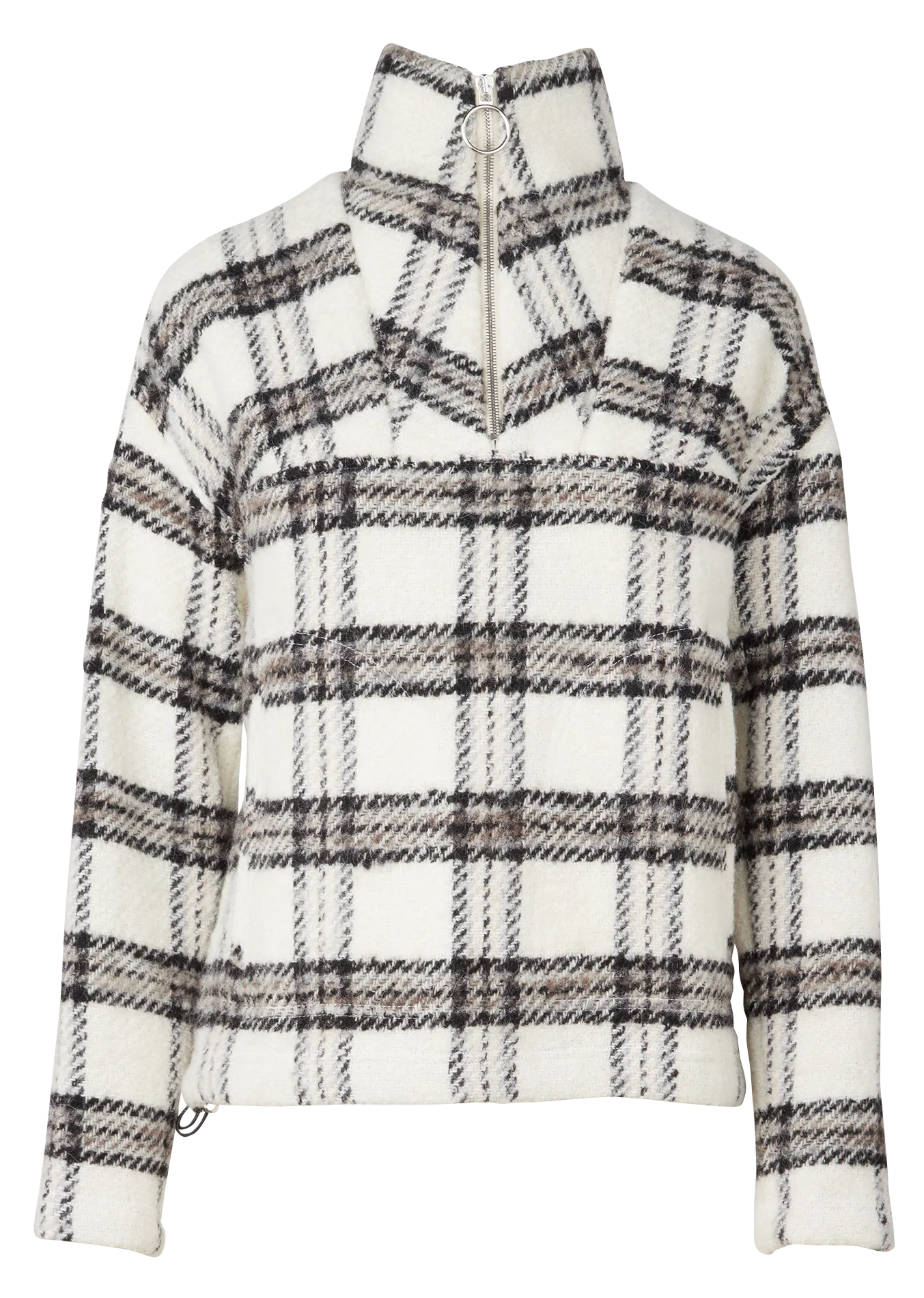 Sweat col camionneur à carreaux en laine mélangée Beige BIKA