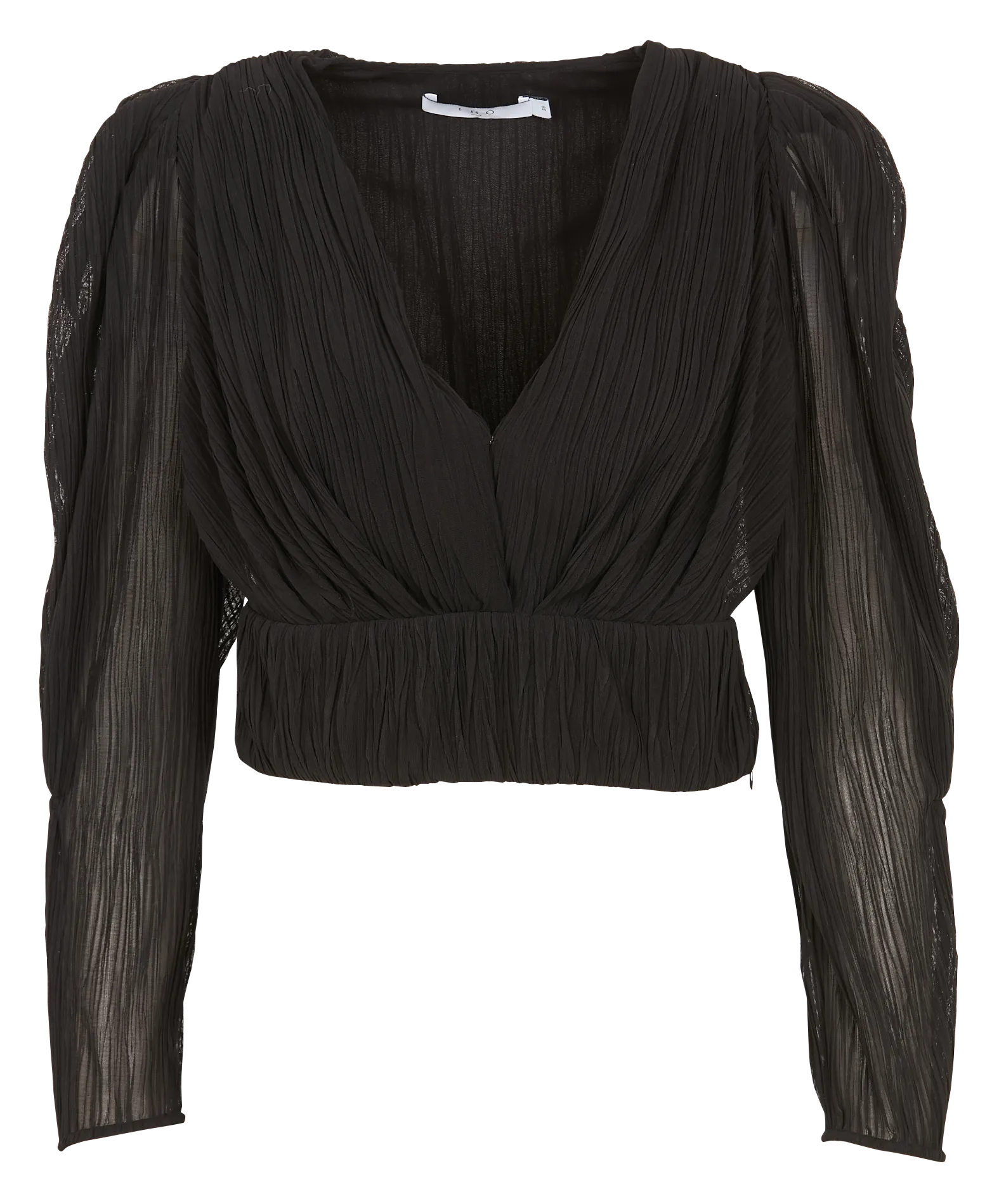 Top court col V plissé Noir AMILI